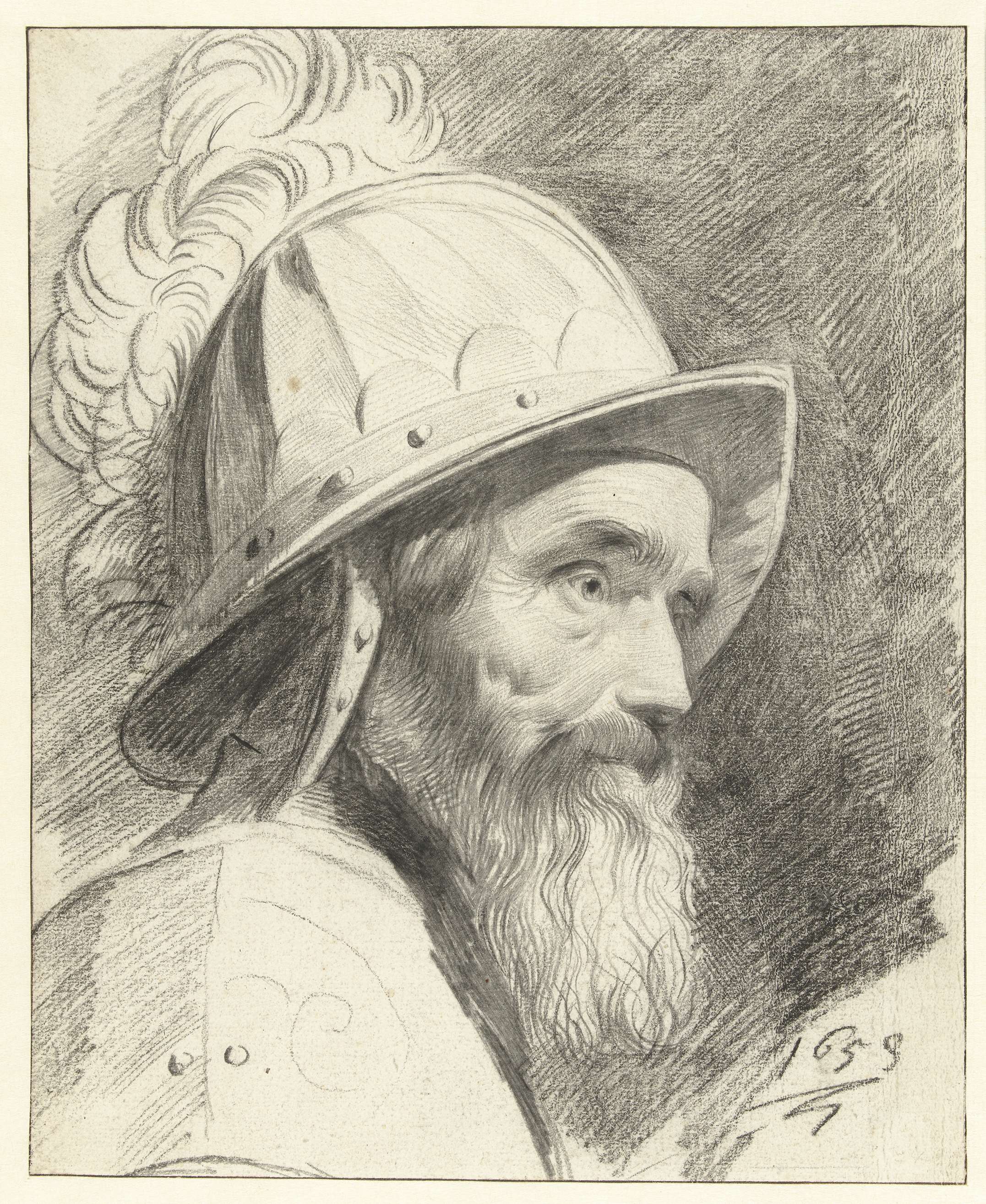 Portrait of a warrior with a helm, created by Leendert van der Cooghen, oil painting