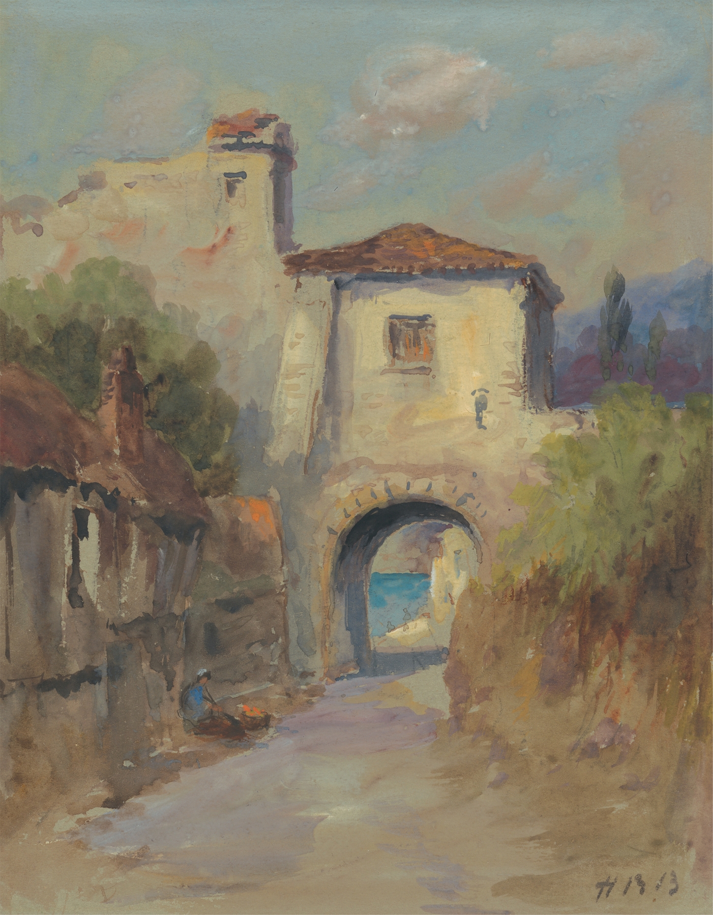 Gateway by Hercules Brabazon Brabazon, watercolor on paper depicting an archway and landscape