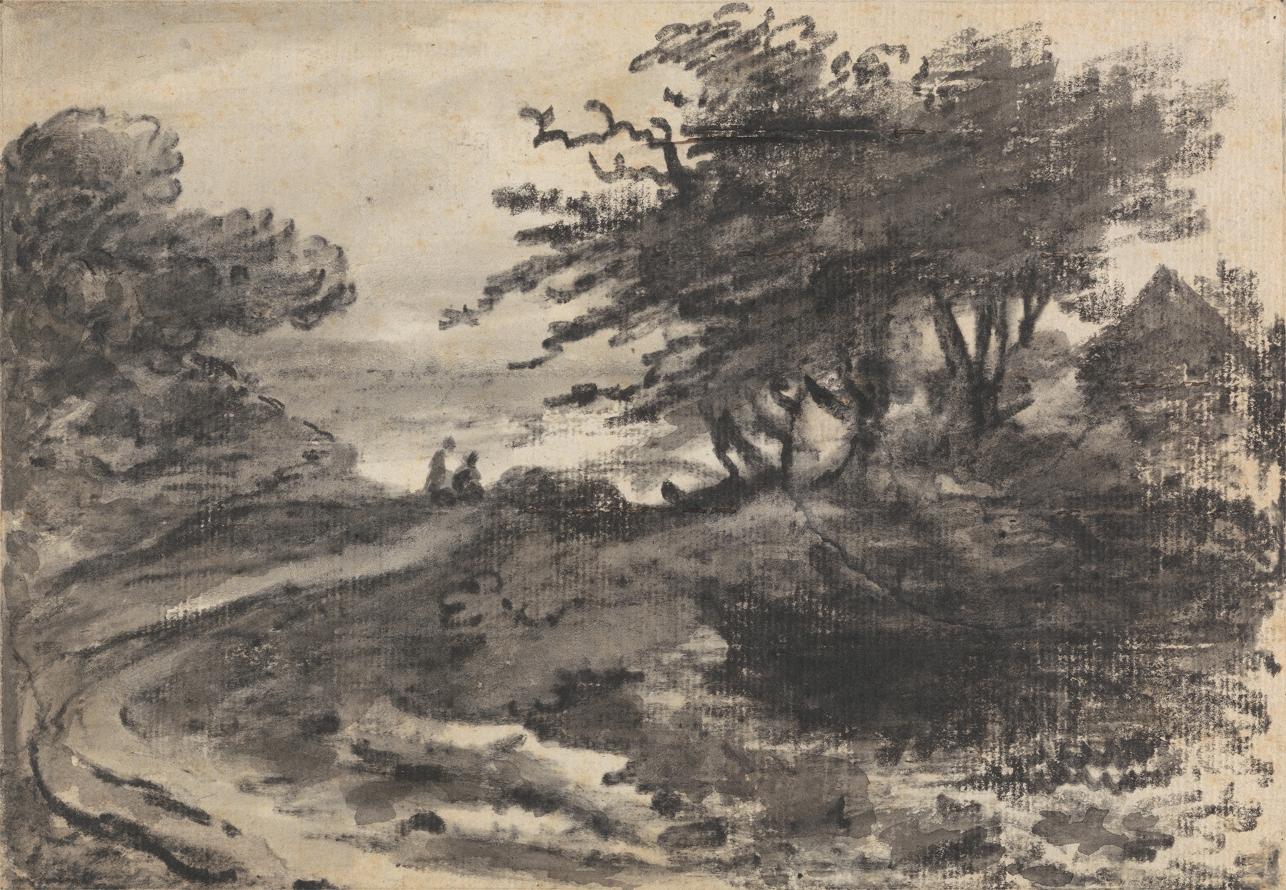 Landscape with Trees and two Figures by Dr. Thomas Monro, oil painting