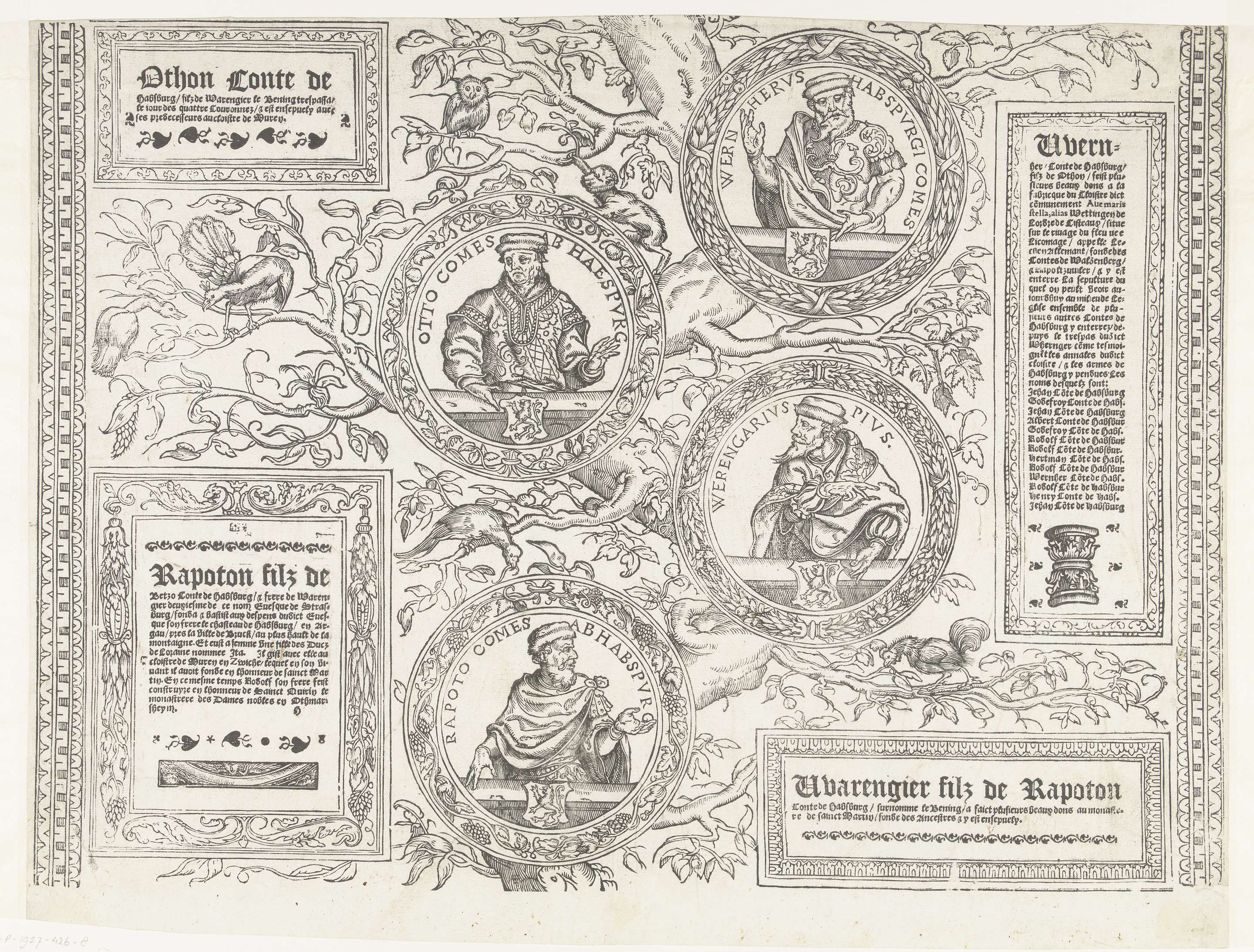 Historical drawing on paper by Robert Péril depicting figures of the Habsburg dynasty.