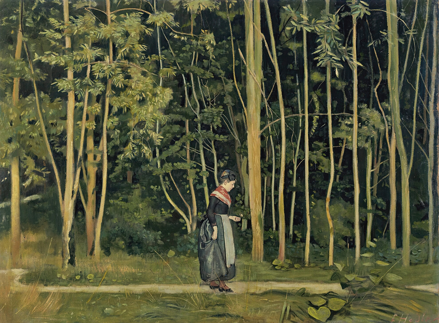 Landscape of a forest with a path by Ferdinand Hodler, oil painting