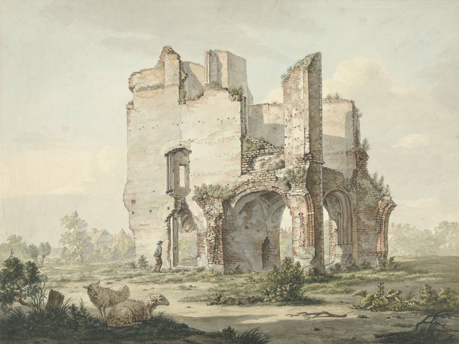 De ruïne van de Abdij van Rijnsburg by Jacob van Liender, oil on canvas depicting abbey ruins.