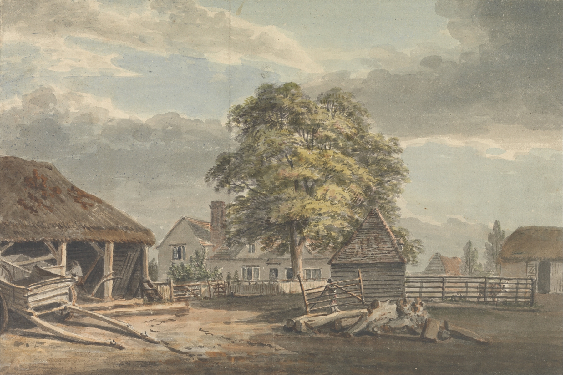 Watercolour by Paul Sandby depicting a serene woodland scene with dappled light.