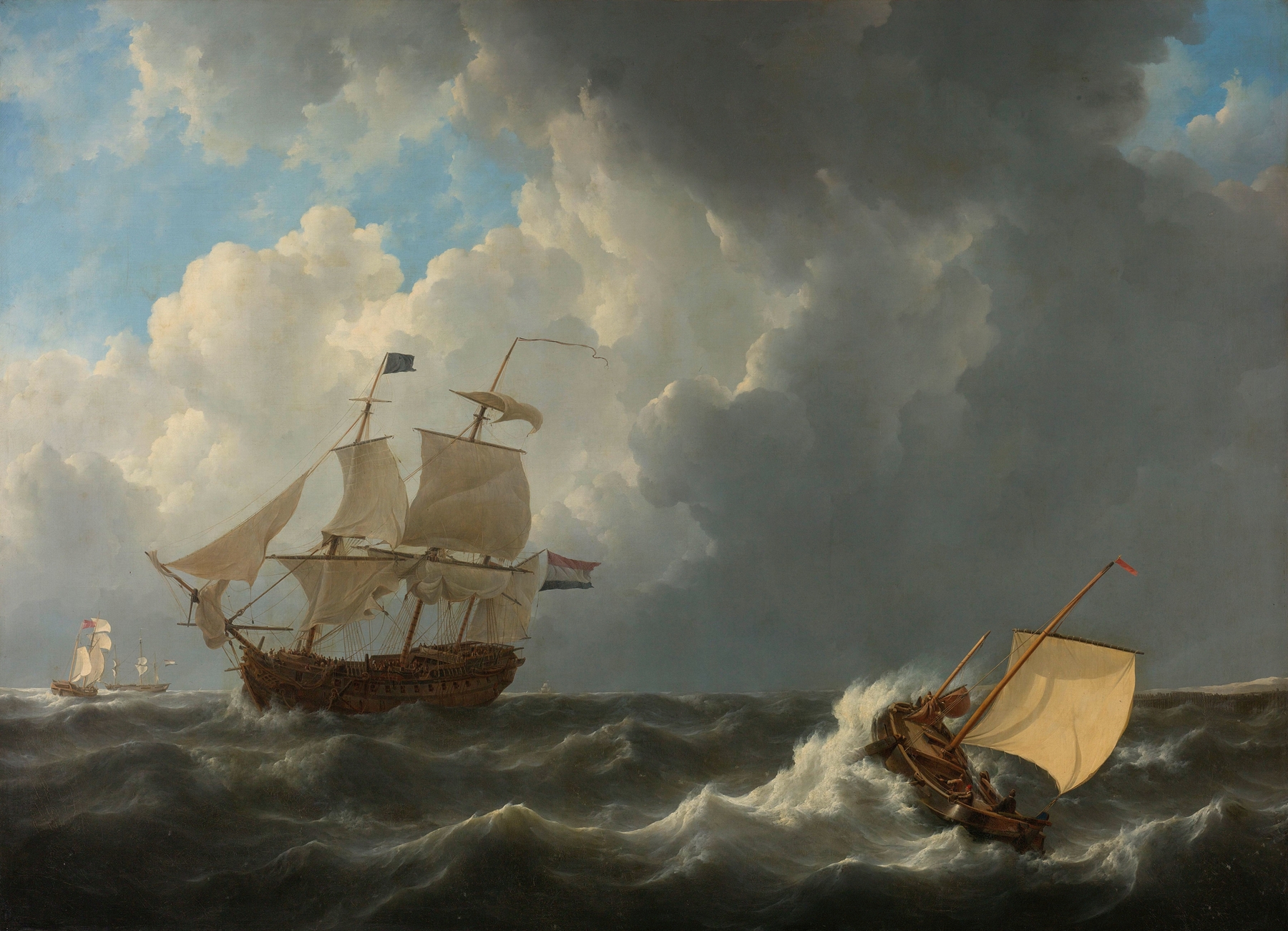 Ships in a turbulent sea, oil on canvas by Johannes Christiaan Schotel