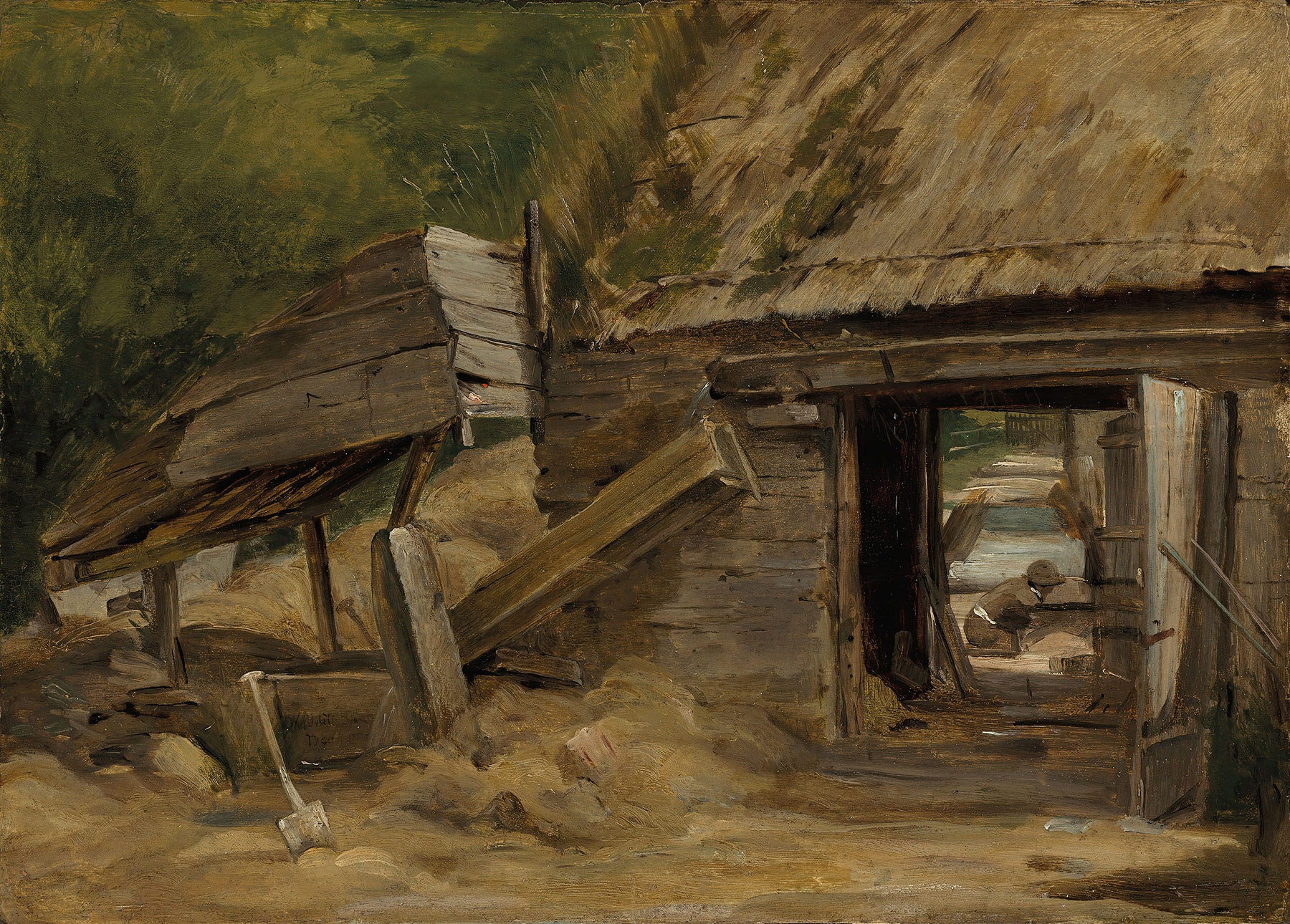 The Old Mill Shed by John Constable, oil painting depicting a tranquil landscape with trees and light.