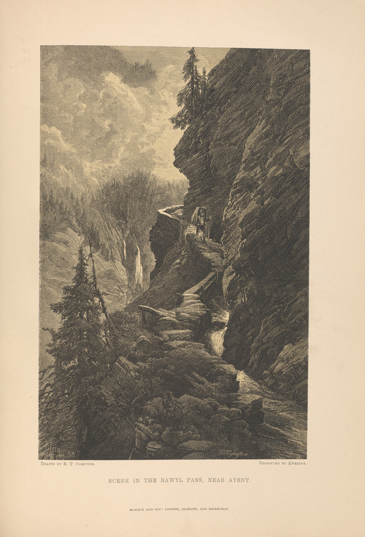 Scene in the Rawyl Pass, near Ayent by Theodor Gsell Fels, oil painting depicting mountains and nature.
