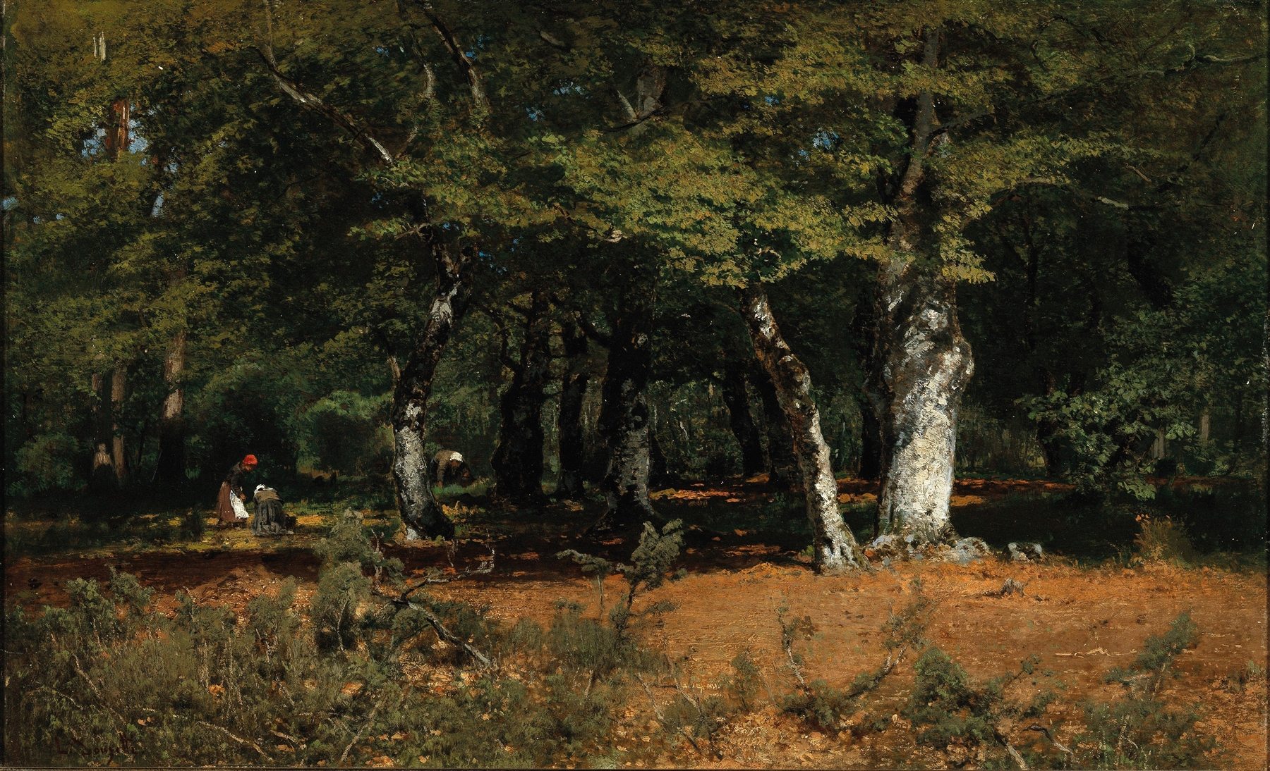 Mushroom Picking in a Forest, oil on canvas by Louis Douzette