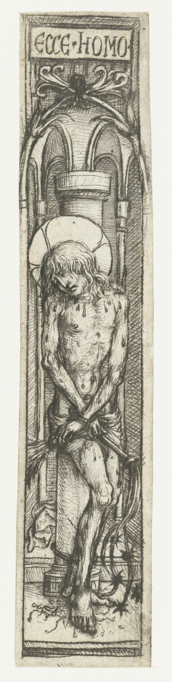 Christ bound to a pillar, illuminated by light, drypoint by Meester van het Amsterdamse Kabinet