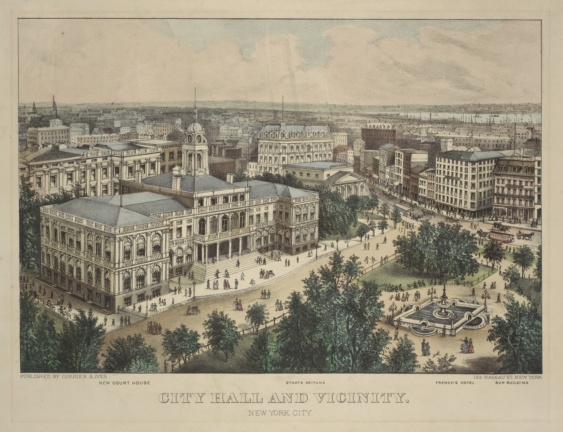 City Hall and vicinity New York City by Currier & Ives, realism artwork