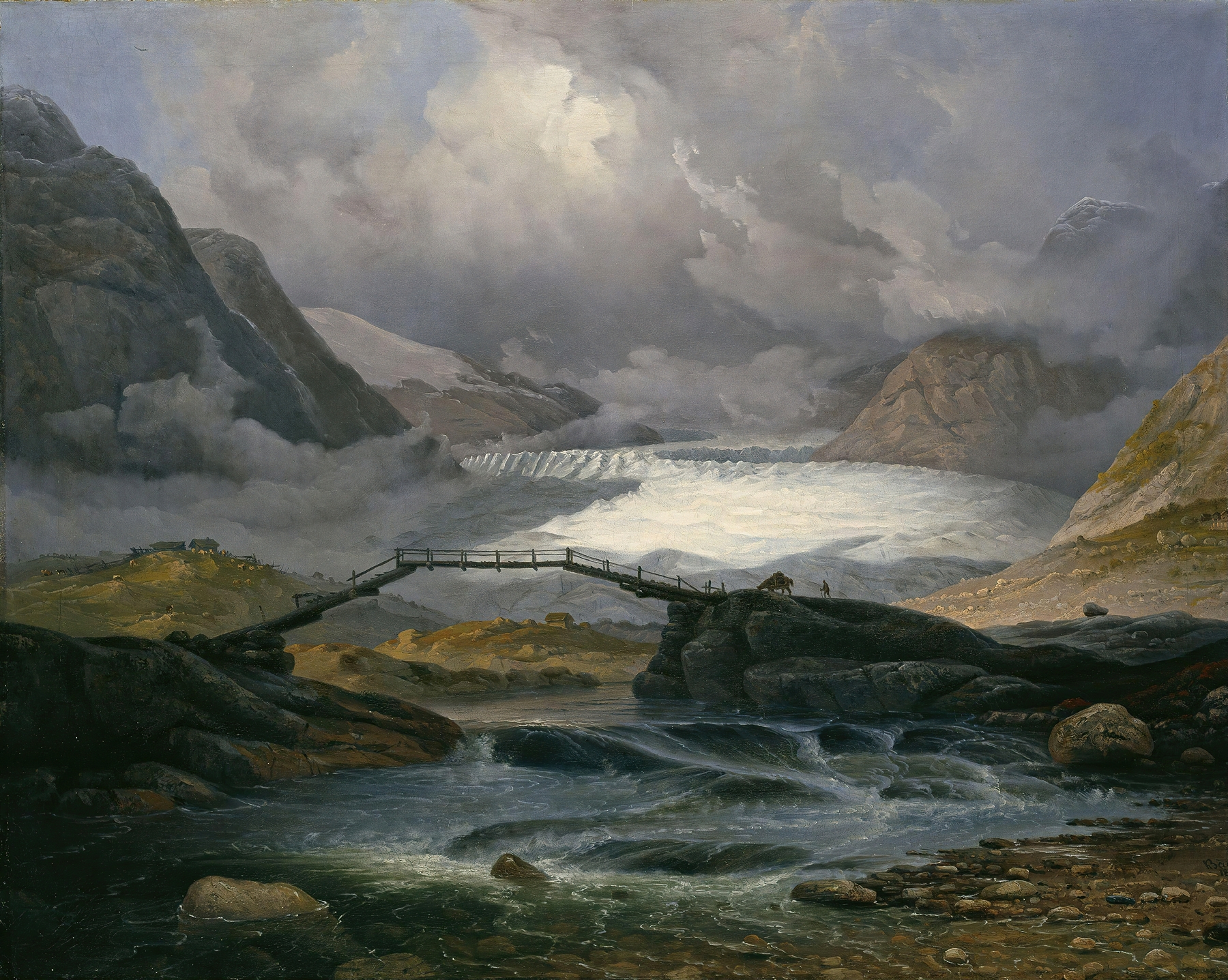 Glacier and mountains in Nigardsbreen i Justedalen by Knud Baade, oil on canvas
