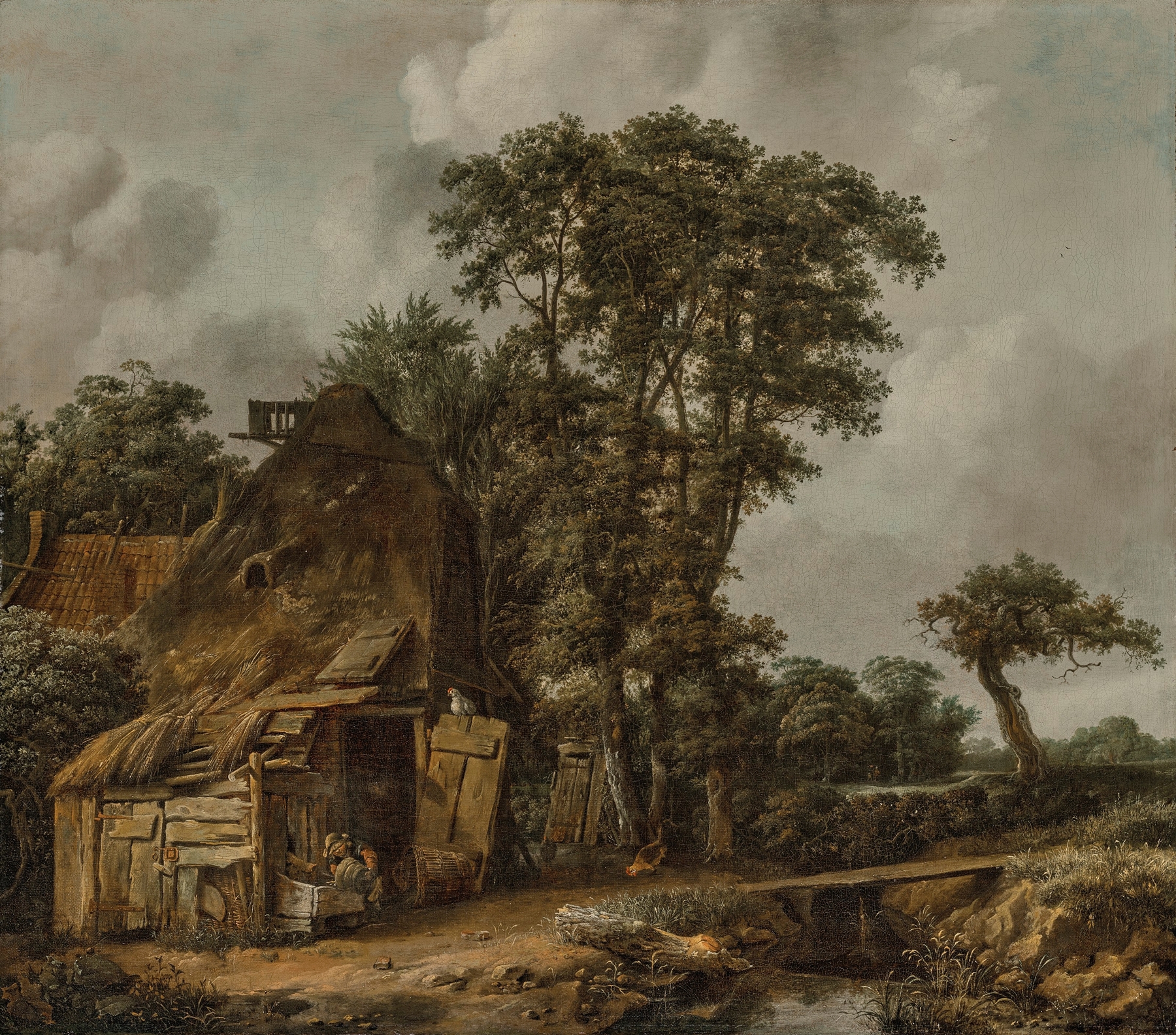 Landscape with a farmhouse by a stream, oil painting by Cornelis Gerritsz Decker