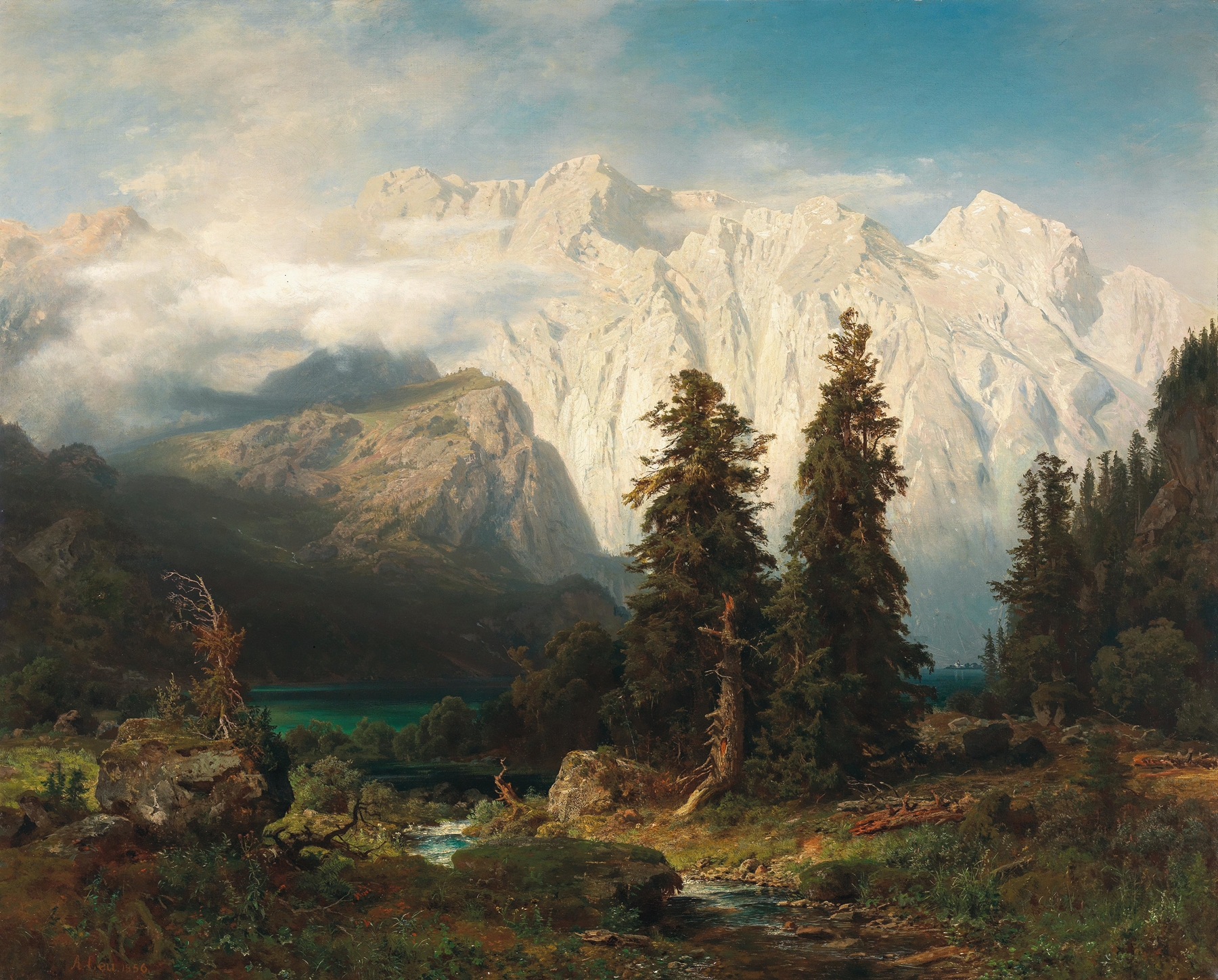 A View of the Watzmann Mountain and Lake Königssee, oil on canvas by August Wilhelm Leu
