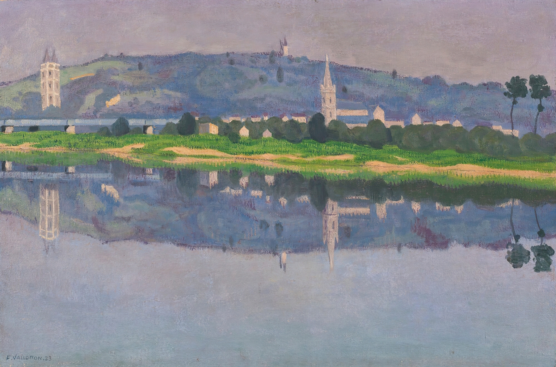 Oudon-Sur-Loire by Félix Vallotton, oil on canvas depicting a serene river landscape
