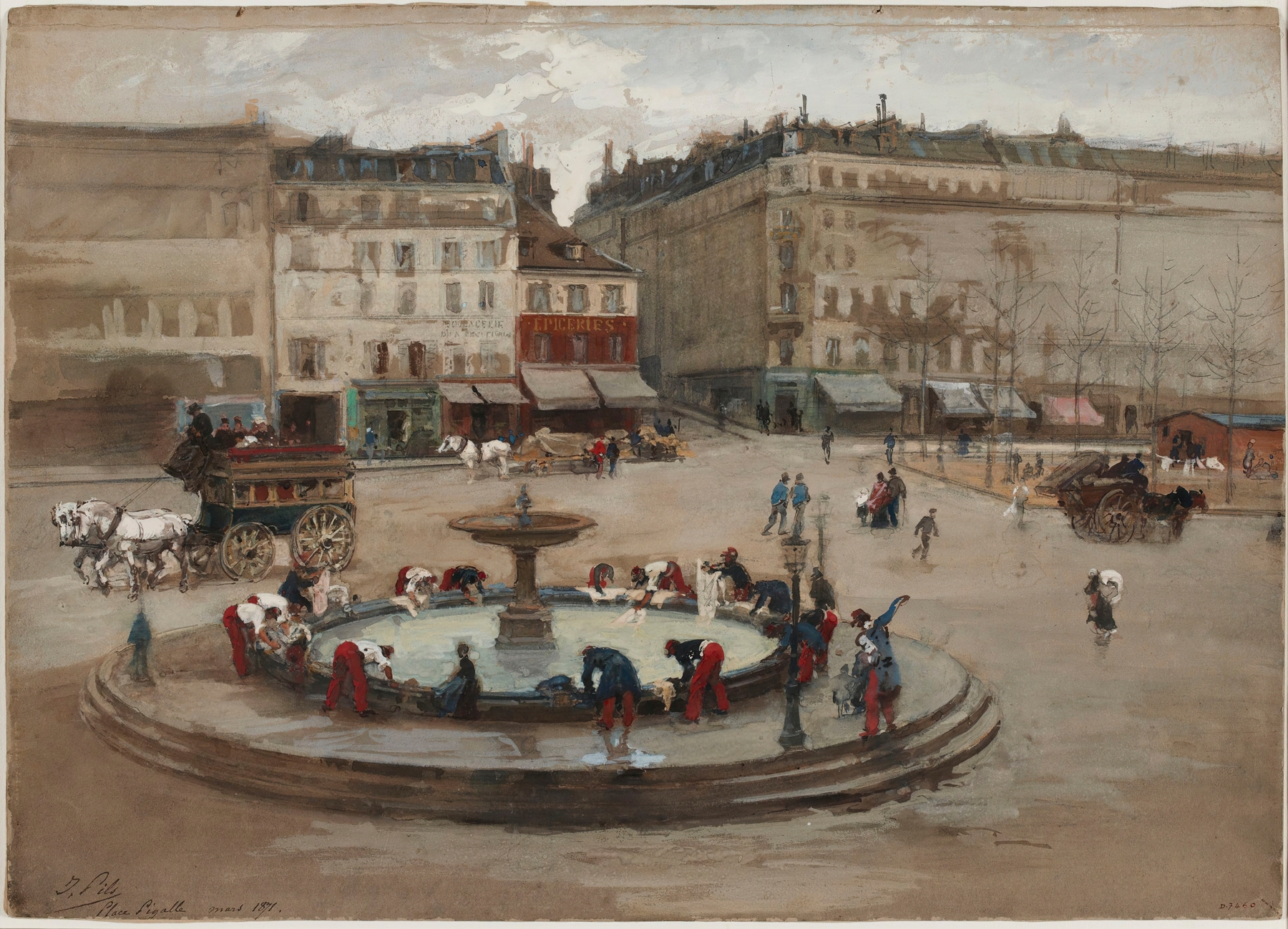 Genre scene of laundry flapping in the breeze, oil painting by Isidore Pils