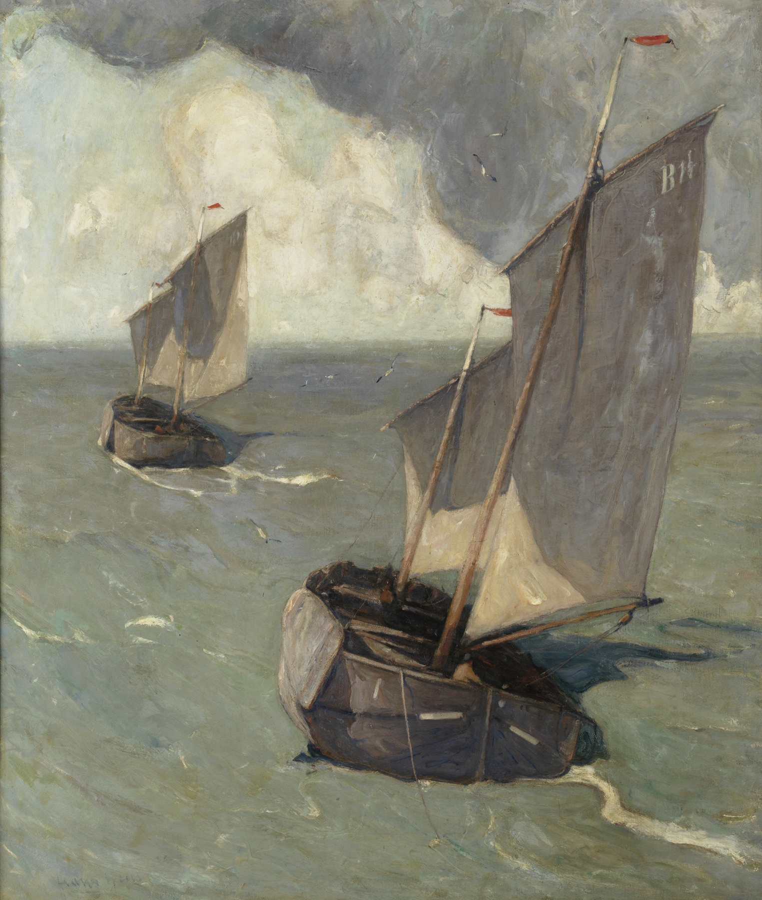 Post-Impressionism oil painting by Frans Hens depicting a marine scene with swirling colors
