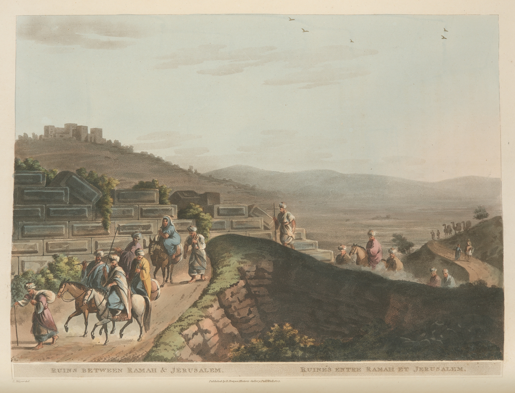 Ruins between Ramah and Jerusalem by Luigi Mayer, depicting a landscape with ruins and greenery, unknown medium.