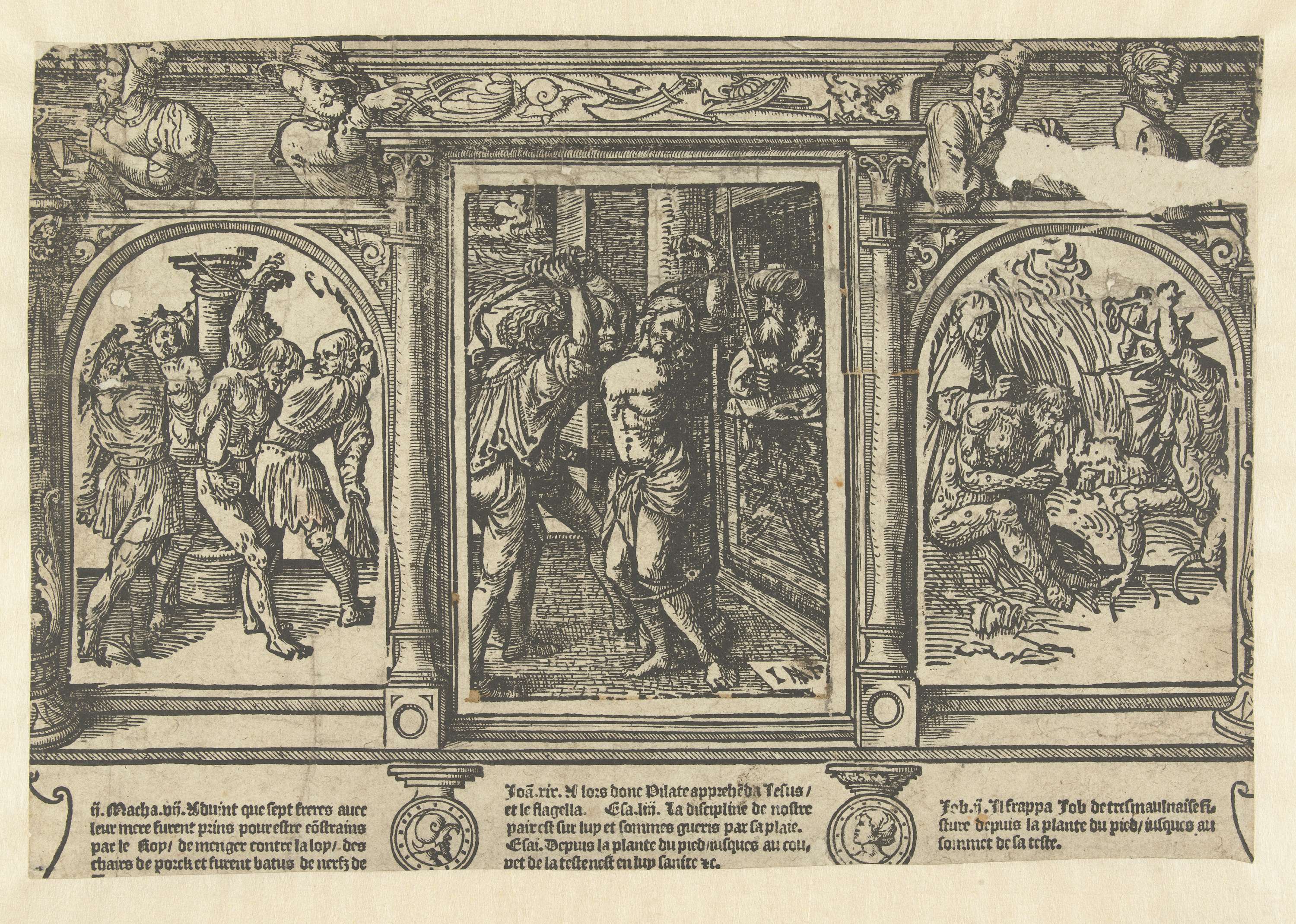 Religious scene with Christ and tortured souls, paper artwork by Jacob Cornelisz van Oostsanen