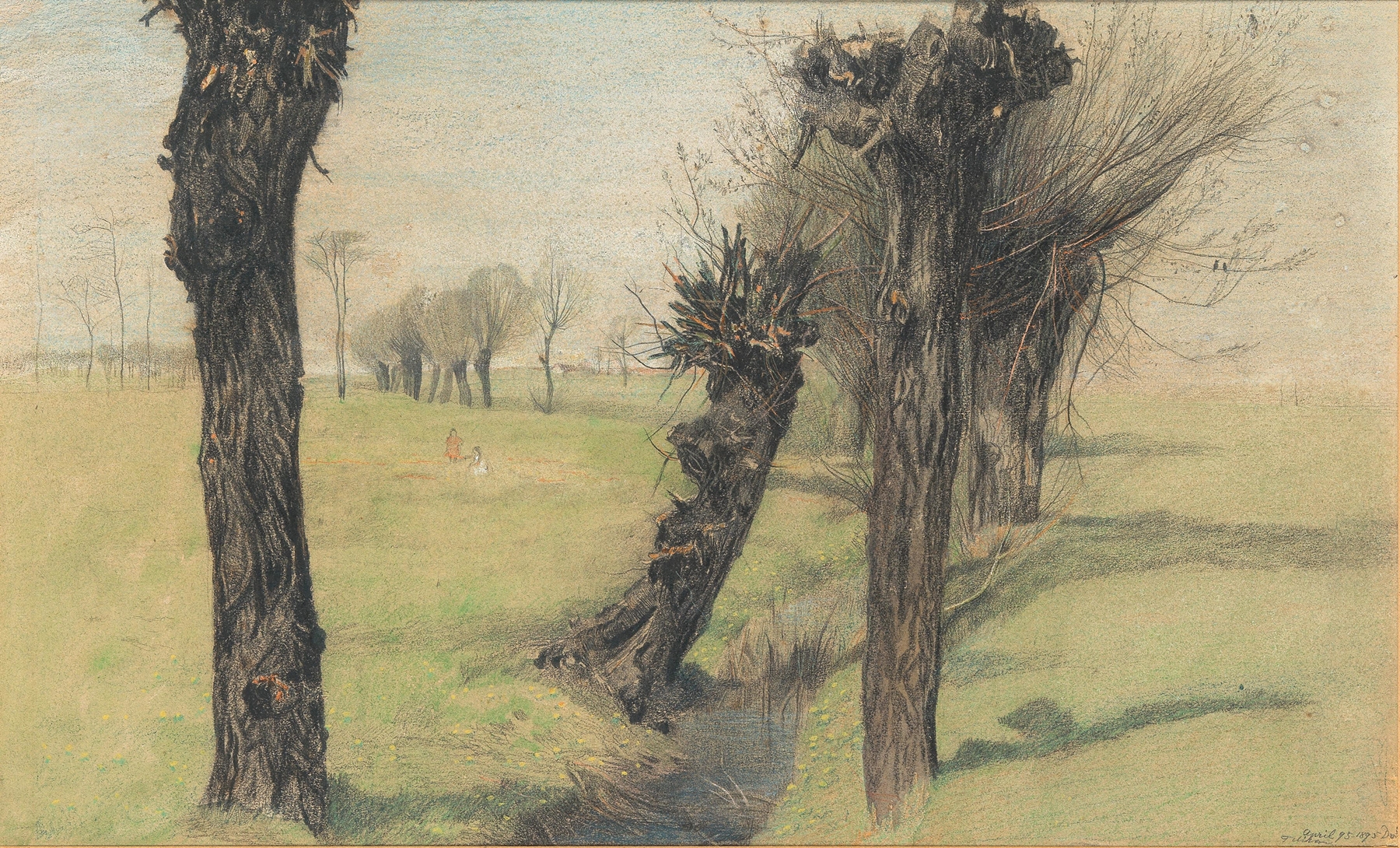 Willow trees arching over a brook, oil painting by Emilie Mediz-Pelikan