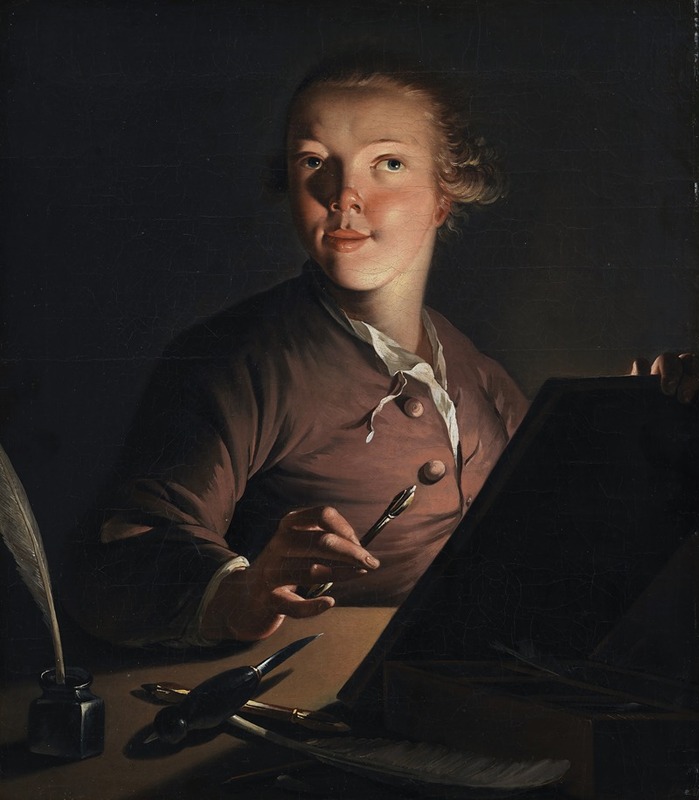 A self-portrait of Jens Juel illuminated by candlelight.