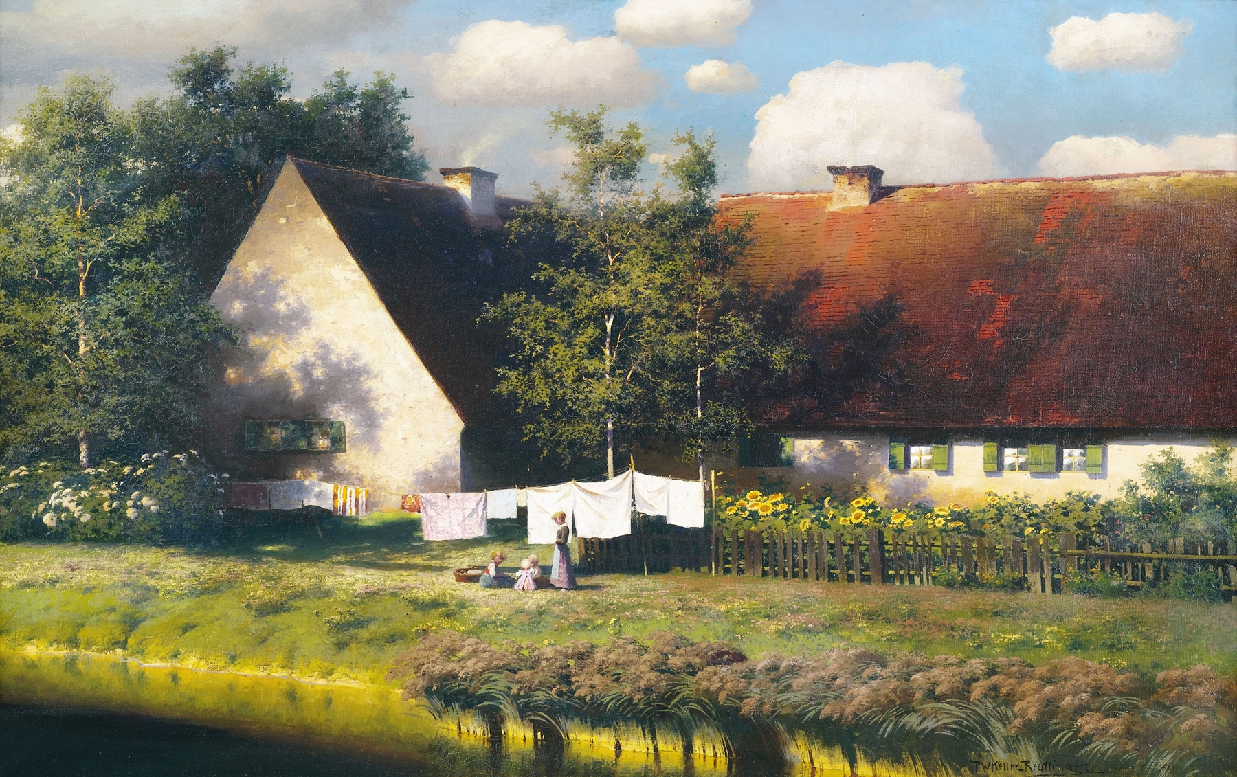 Pastoral landscape with wildflowers and sunlight by Paul Wilhelm Keller-Reutlingen, oil painting
