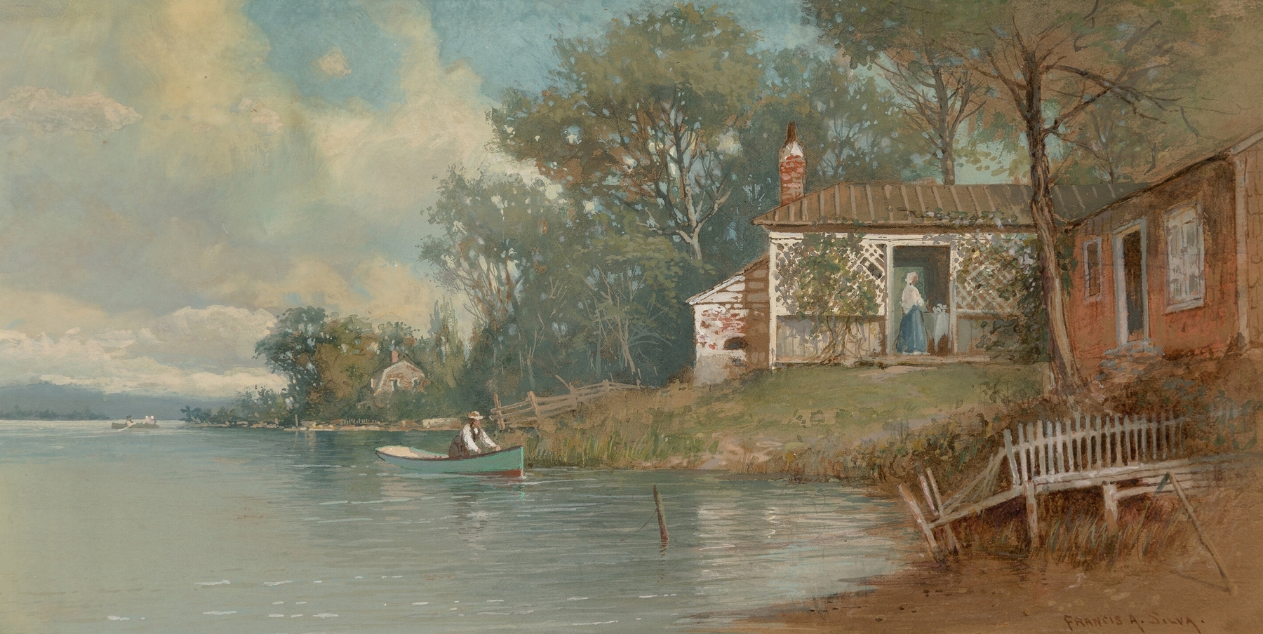 Lakeside Cottage, by Francis Augustus Silva, public domain