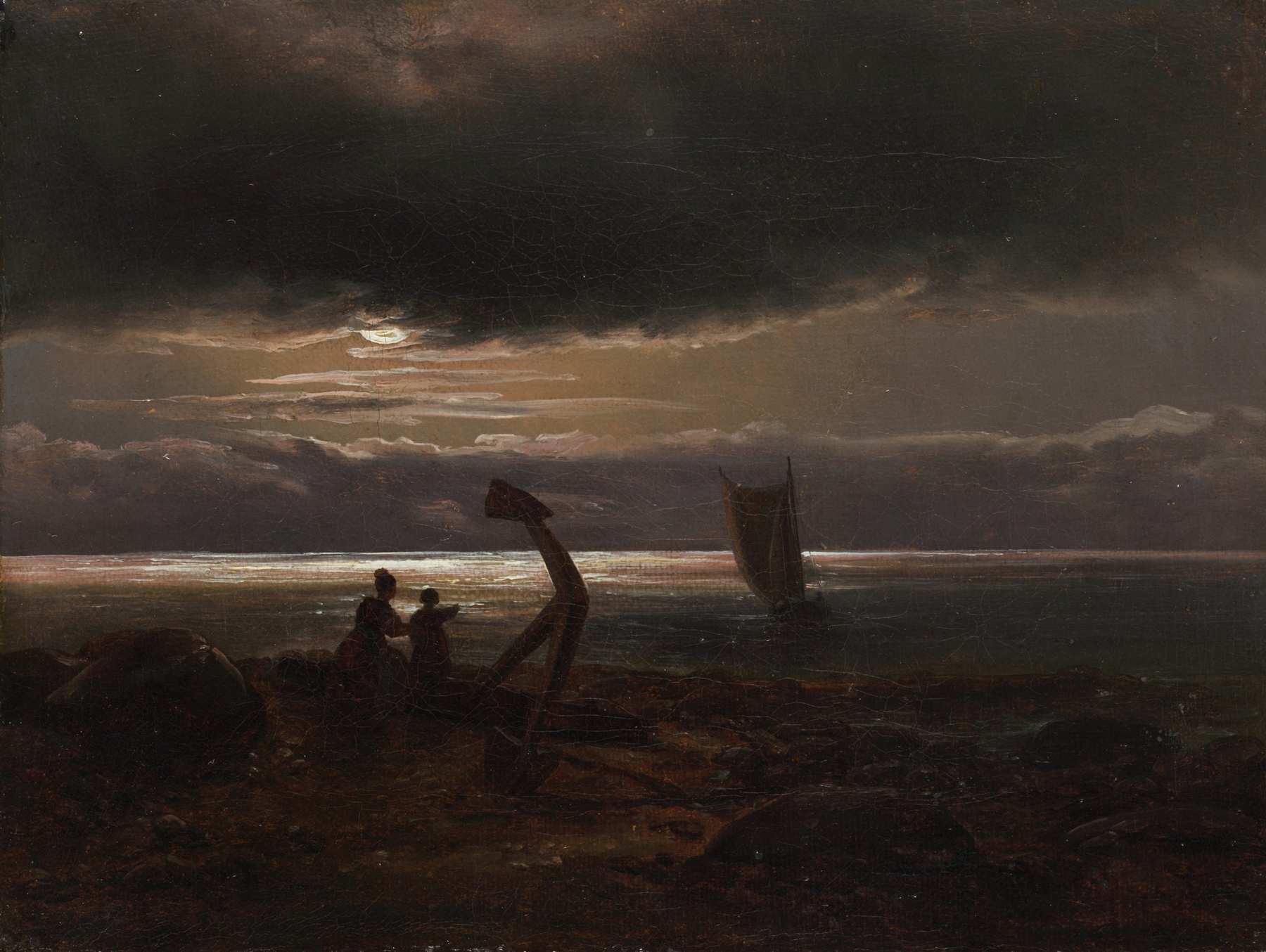 Mother and child by the sea, oil painting by Johan Christian Dahl
