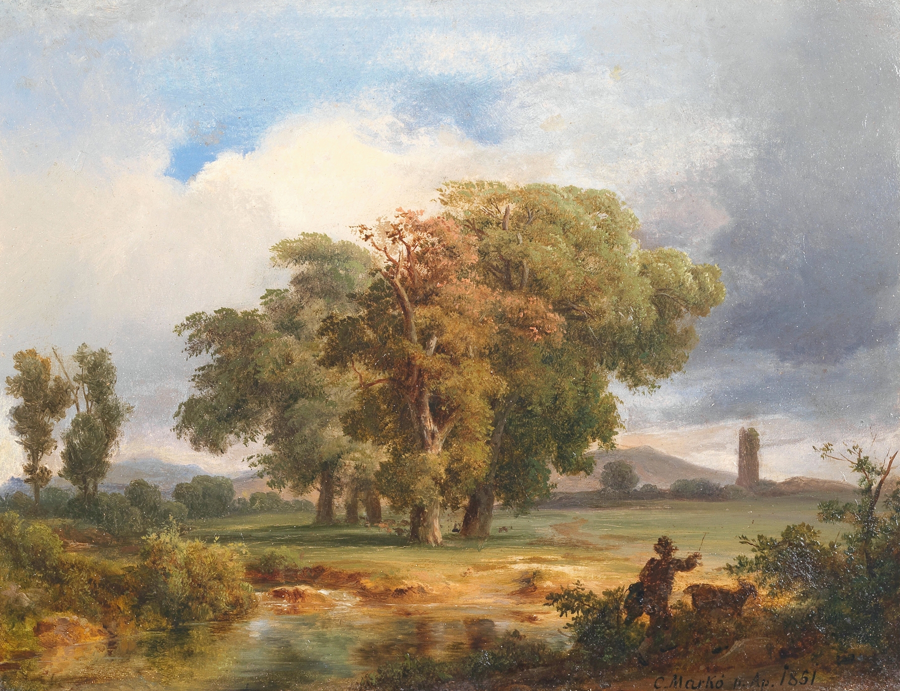 Landscape of Motif of the Cascina in Pisa by Károly Markó, oil on canvas