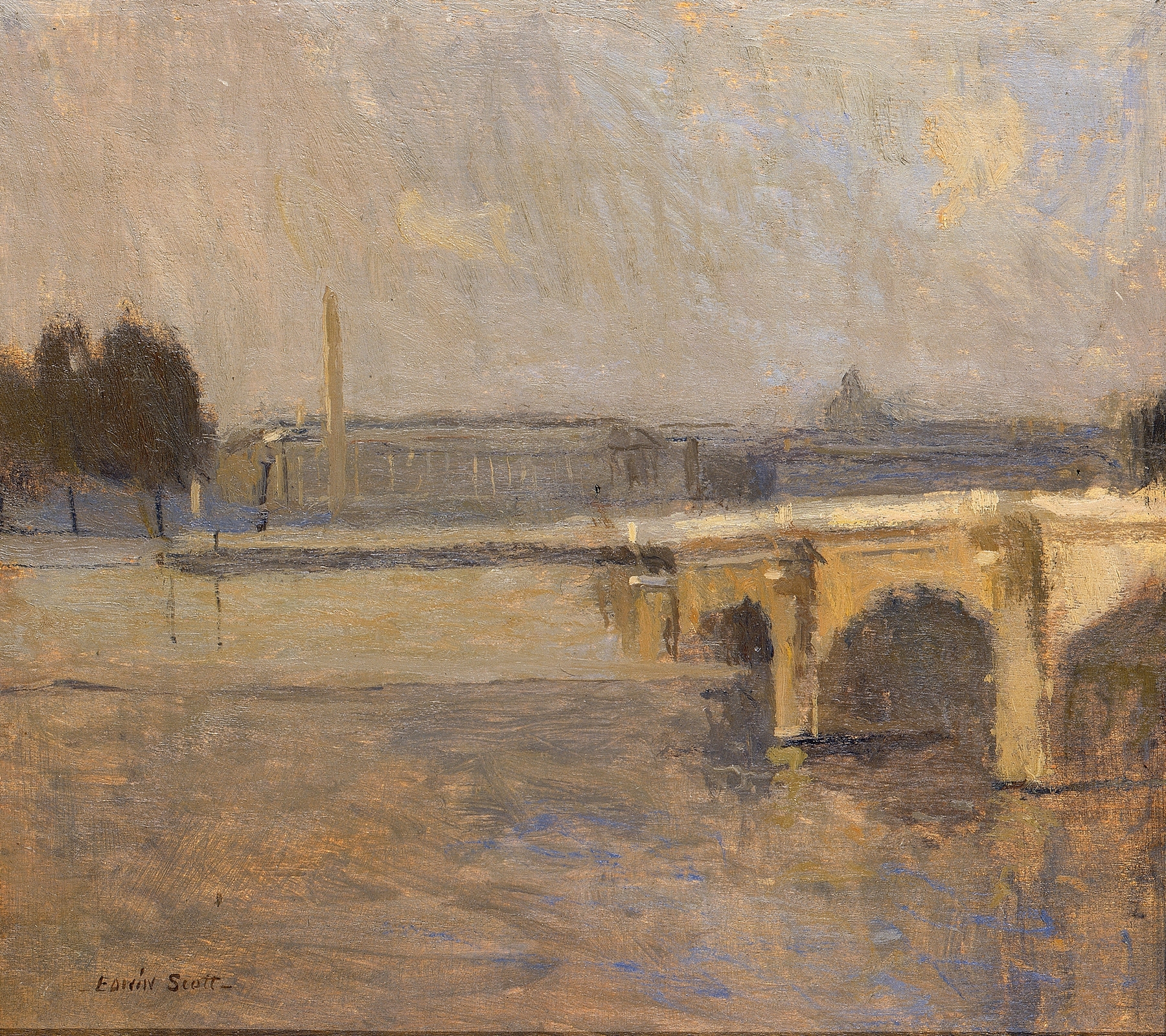 Seine at Paris, Pont de la Concorde, by Frank Edwin Scott, public domain