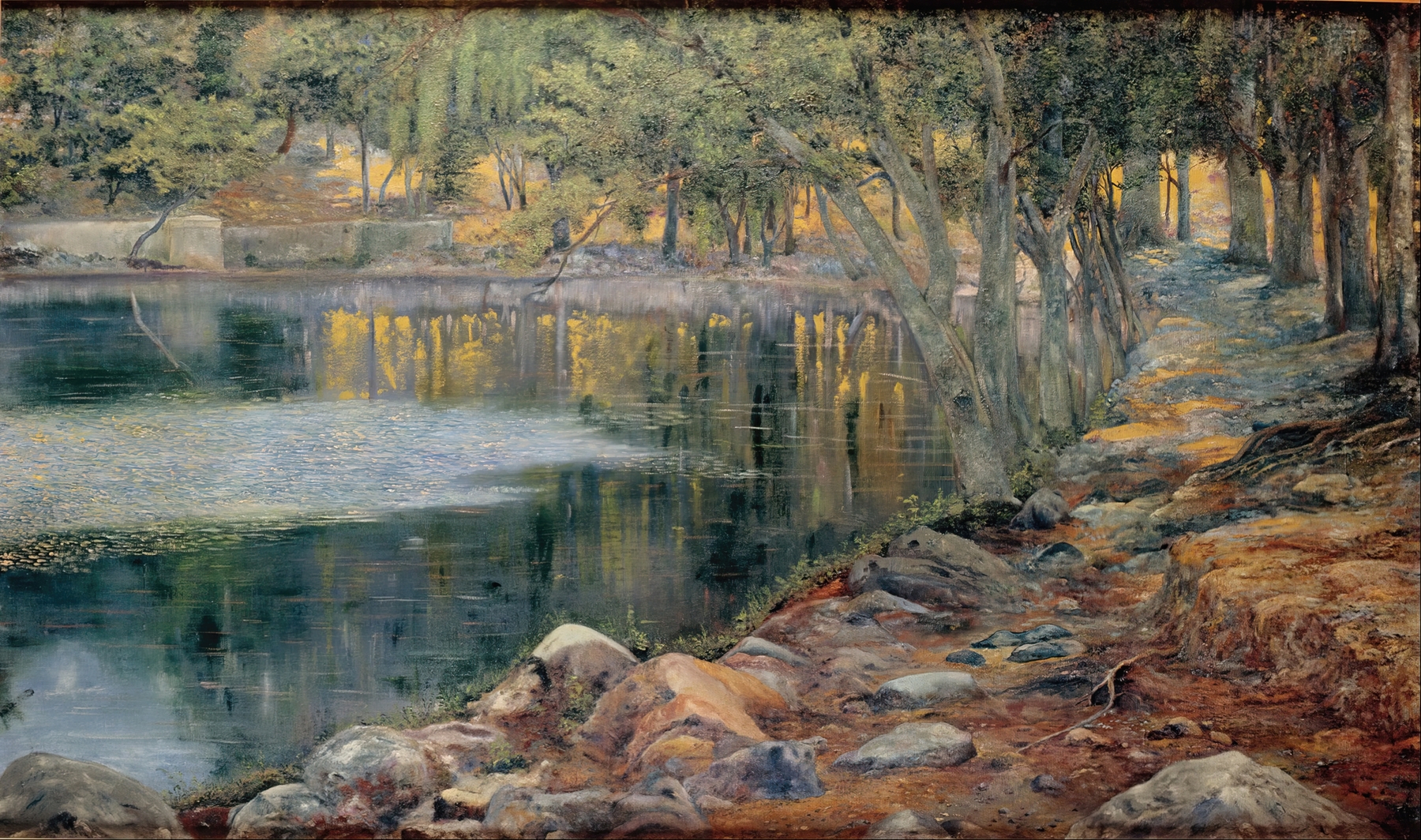 Landscape with autumn leaves in soft colors, oil painting by Joaquín Clausell