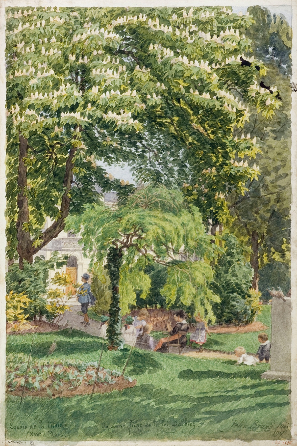 Landscape featuring a park with flowers and afternoon light by Félix Brard
