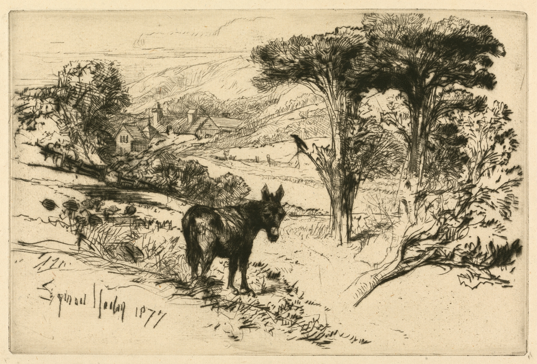 Challow Farm by Francis Seymour Haden, realism, depicting a serene landscape with lush greenery