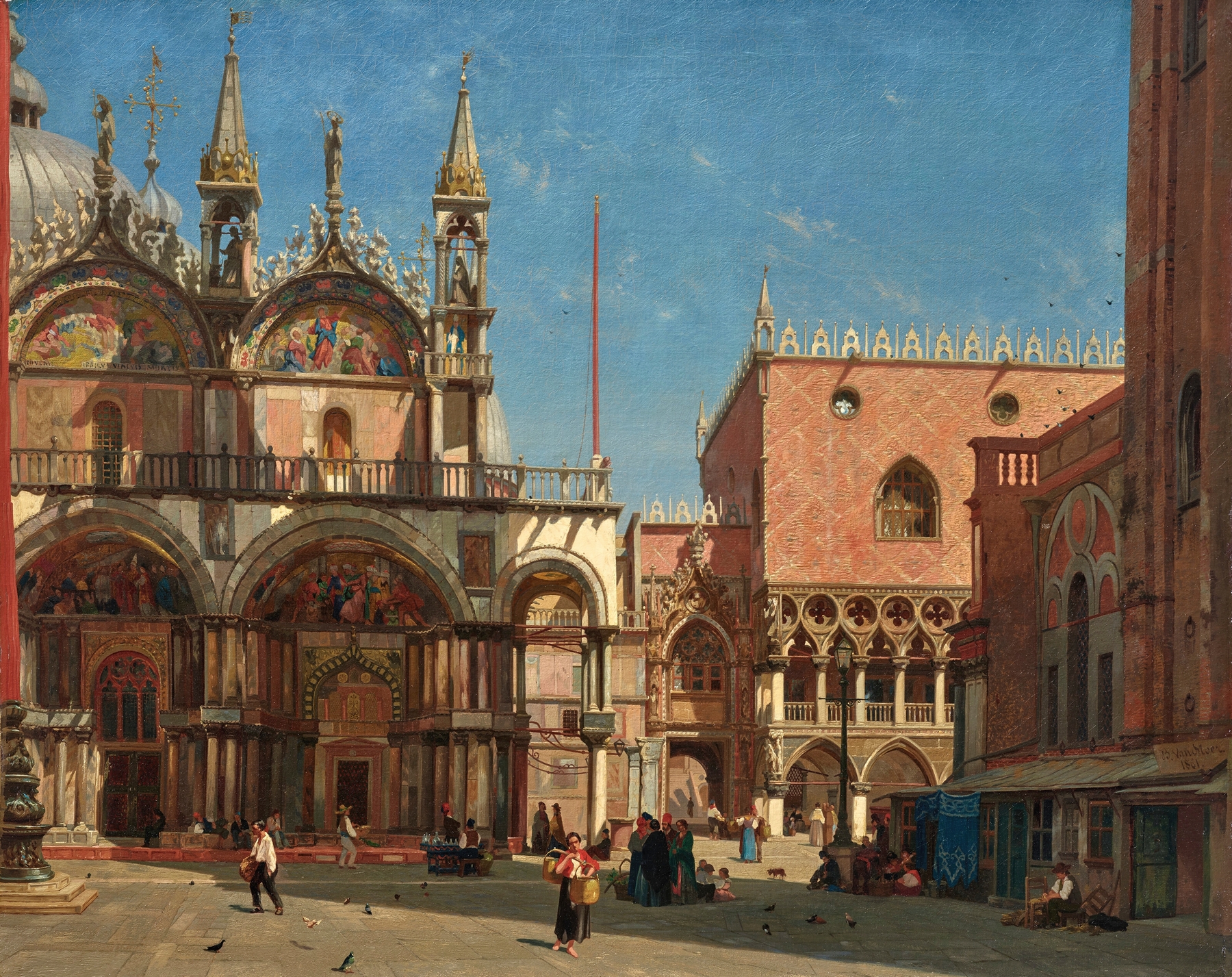 Piazza San Marco by Jean-Baptiste van Moer, oil on canvas depicting St. Mark's Basilica at twilight.