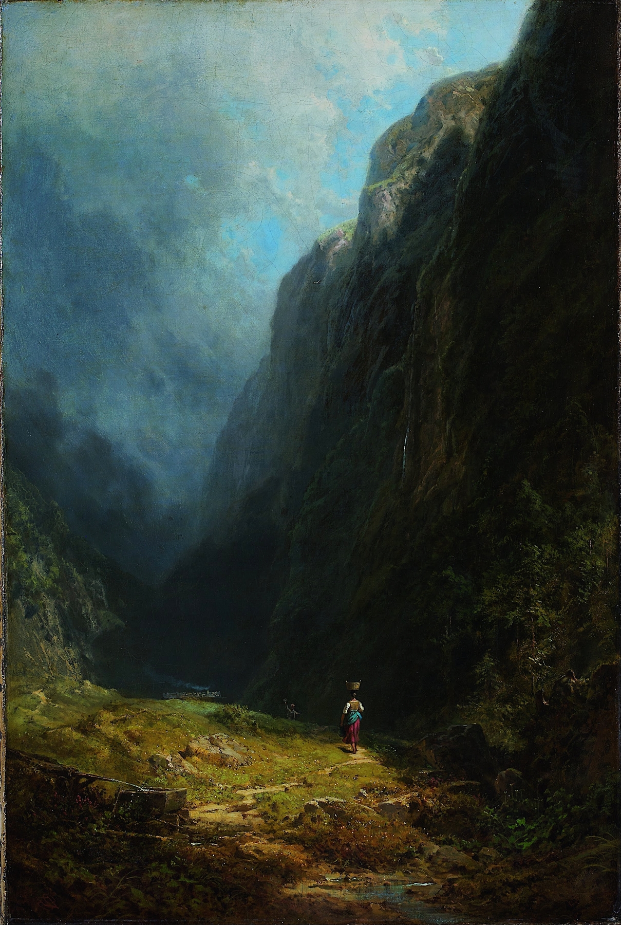 In the Alpine High Valley (Landscape with Mt. Wendelstein), by Carl Spitzweg, public domain