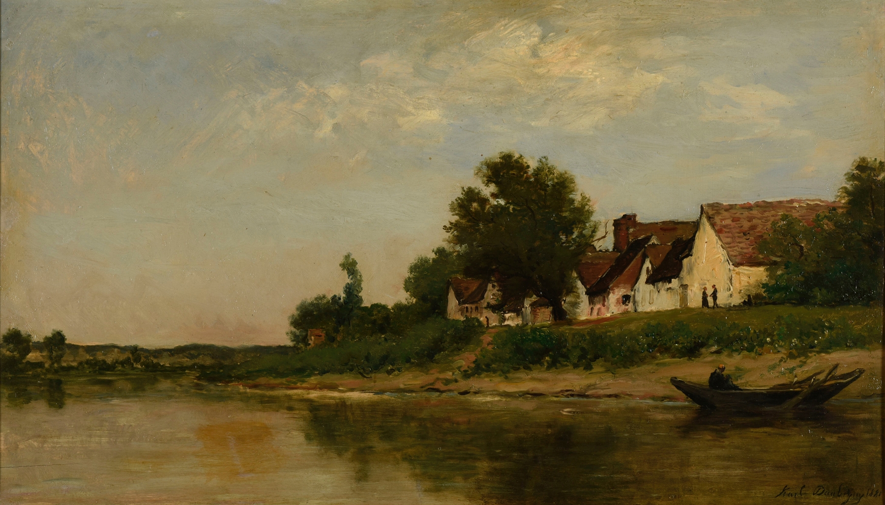Landscape with a river and trees, oil painting by Karl Daubigny