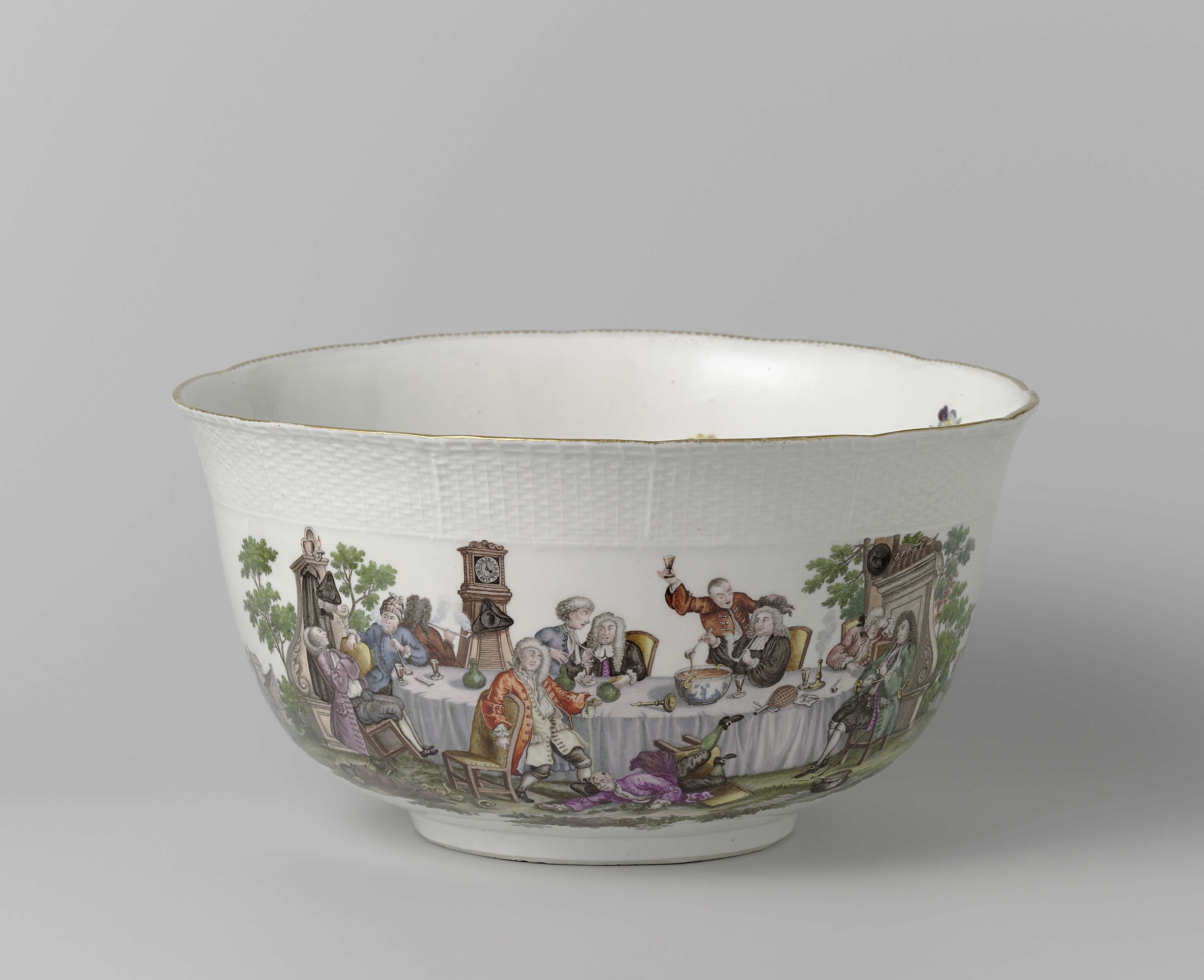 Ceramic punchbowl depicting A Midnight Modern Conversation by Meissener Porzellan Manufaktur