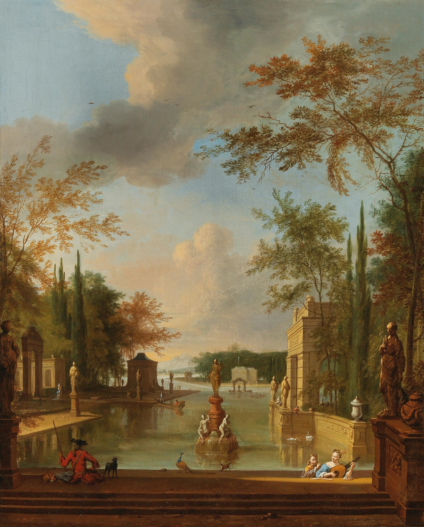 A park landscape with musicians, by Frederik de Moucheron, public domain