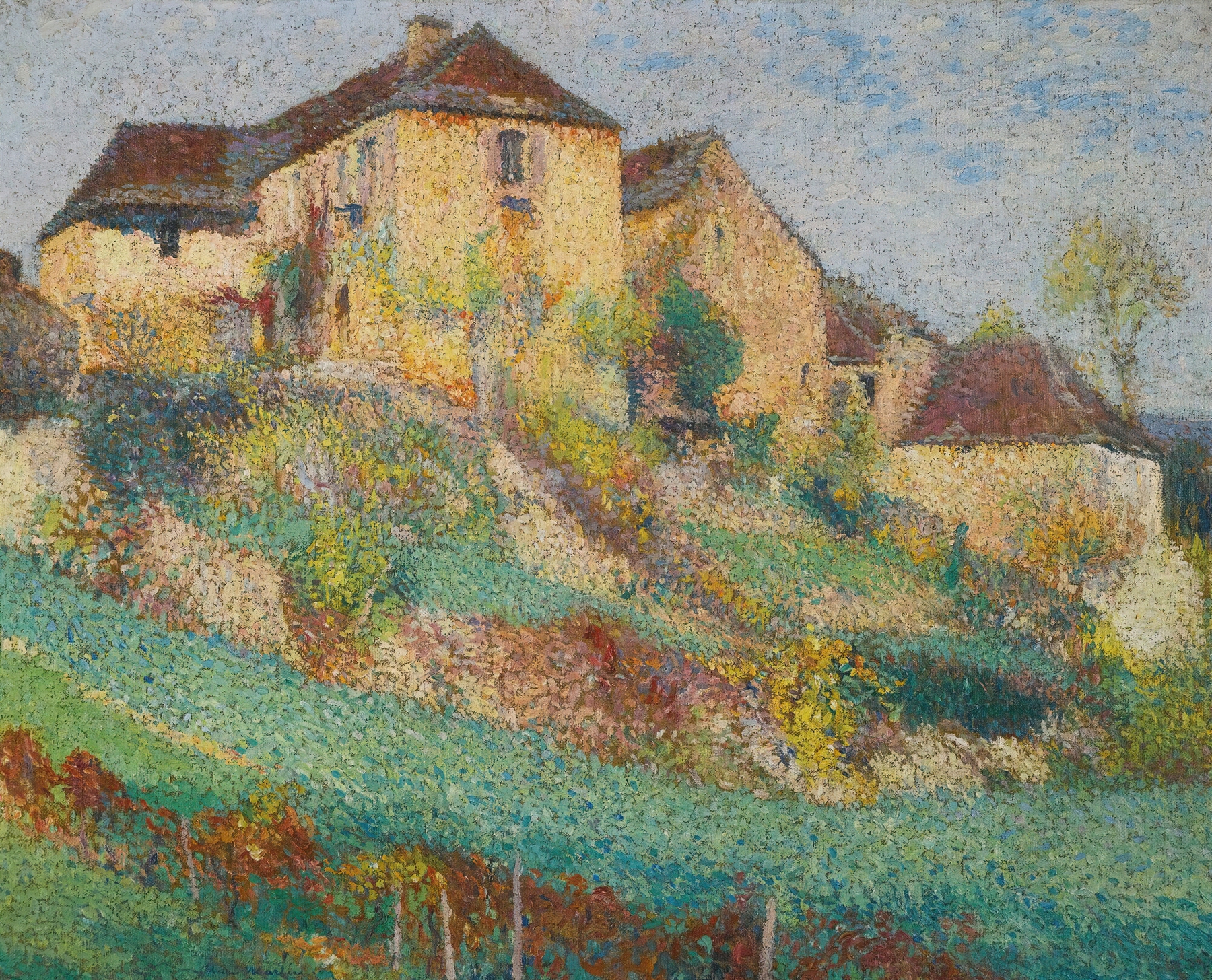La Grande Maison De La Combe À Labastide-Du-Vert En Été by Henri Martin, oil on canvas depicting a lush summer landscape.