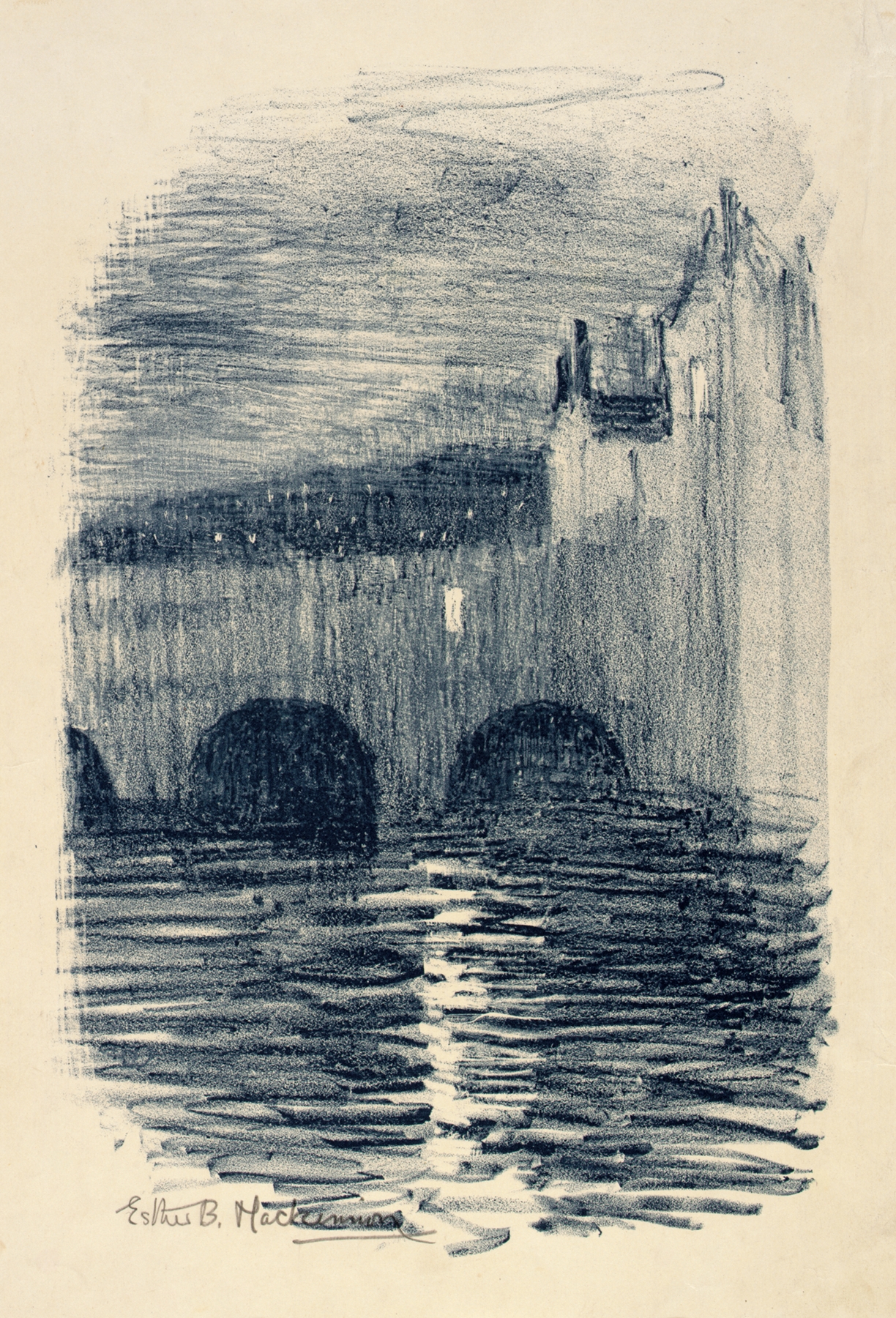 Pulteney Bridge, Bath – Twilight, by Esther Blaikie MacKinnon, public domain