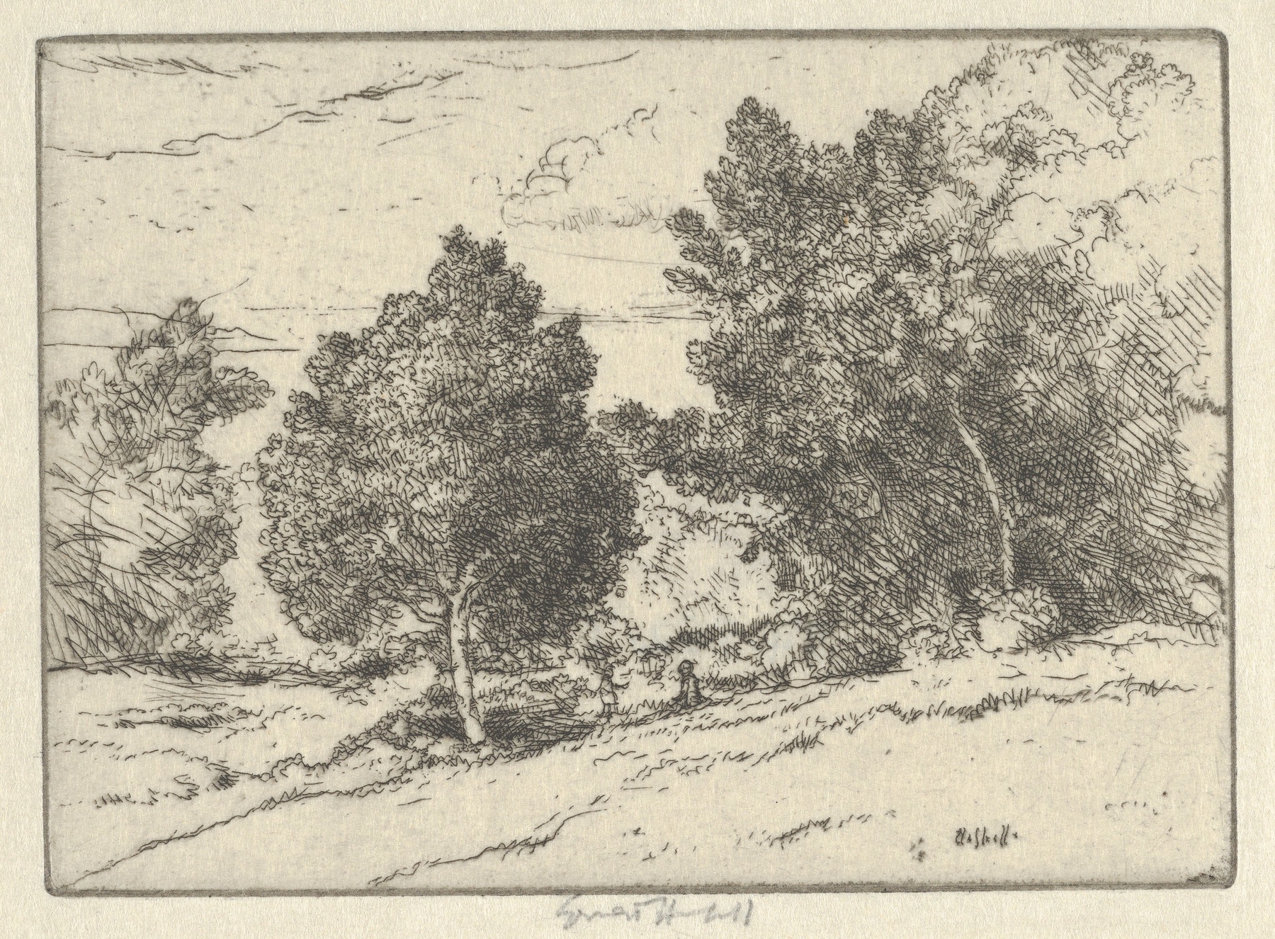 Landscape scene with trees and gentle curves, oil painting by Ernest Haskell
