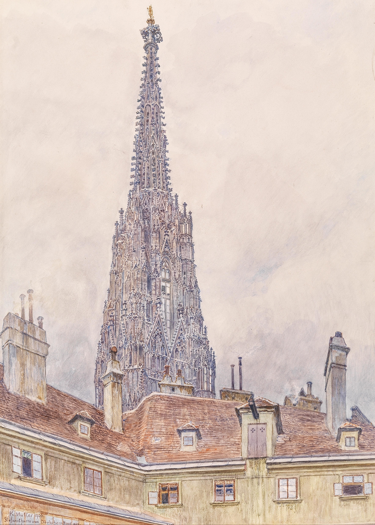 Architecture in a stormy scene, oil painting by Carl Müller