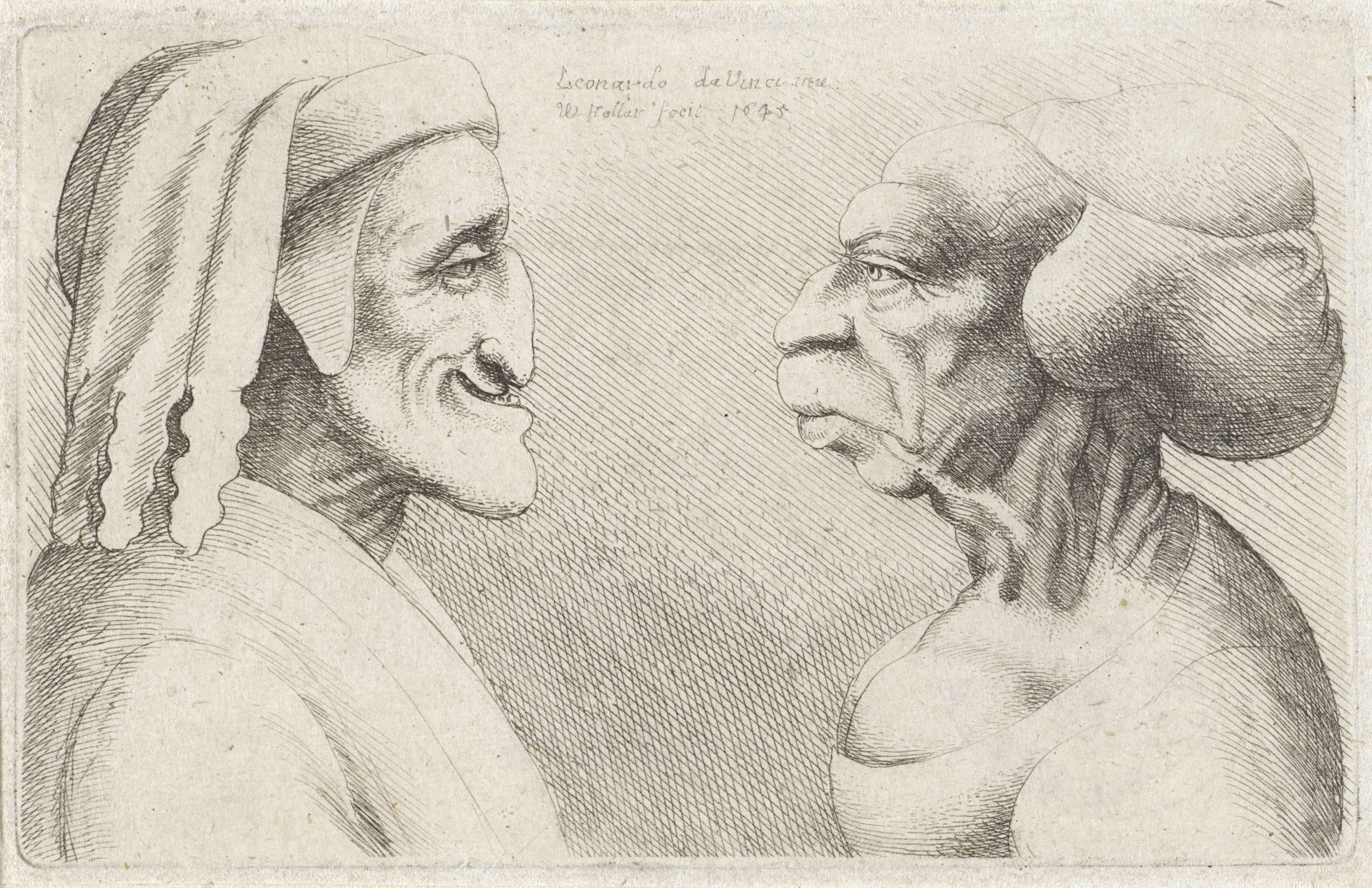 Etching by Wenceslaus Hollar depicting exaggerated caricatures of a man and woman.