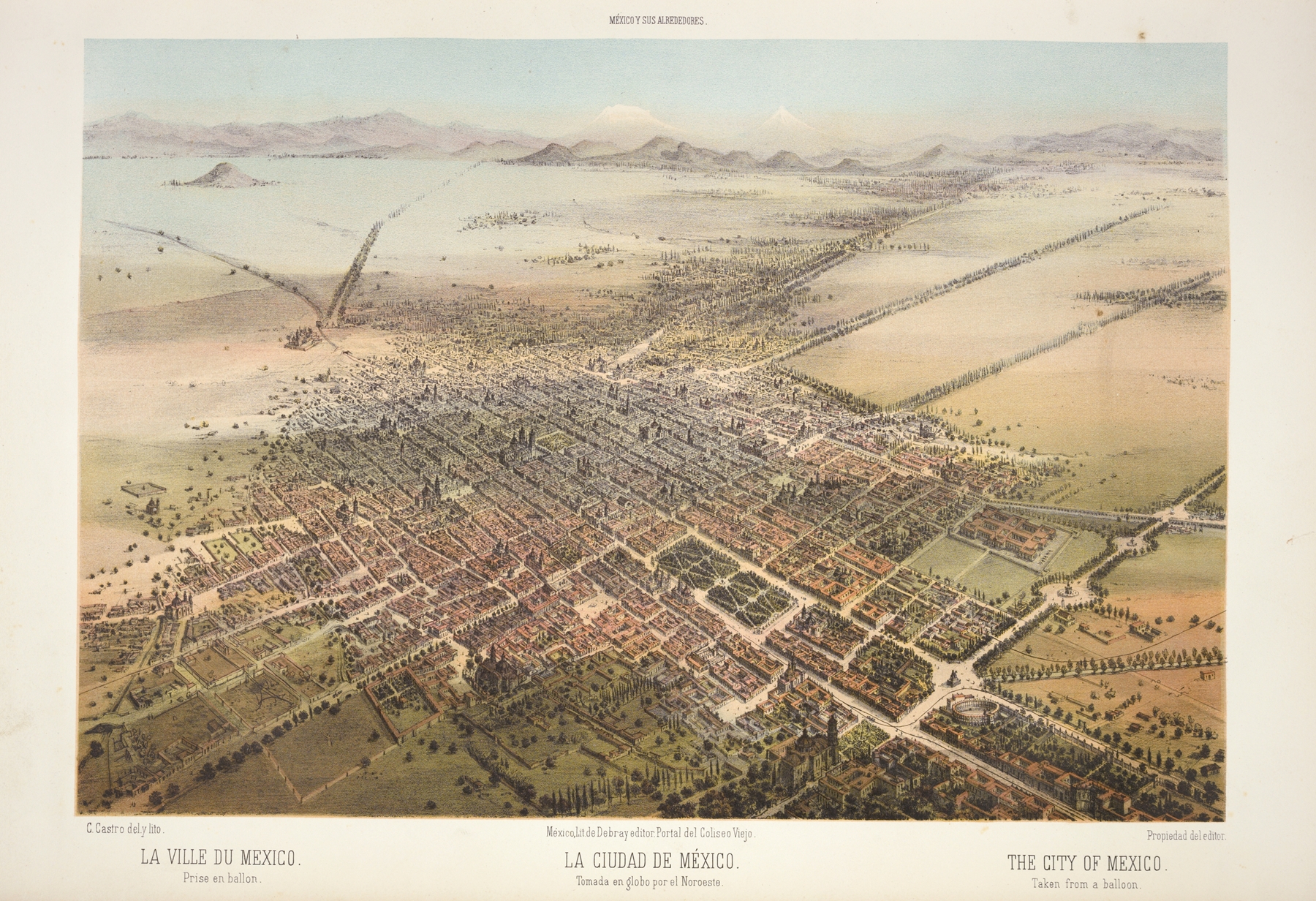 Aerial view of Mexico City, oil painting by C. Castro