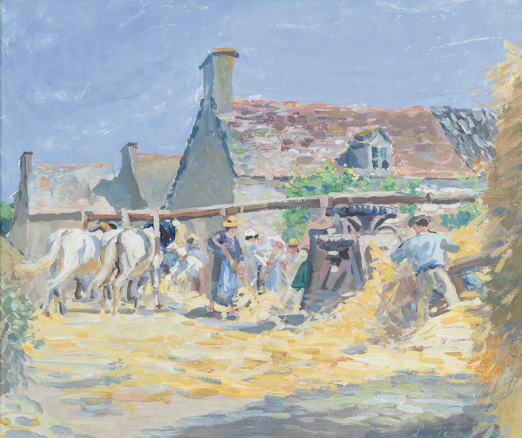 Landscape with fields and sunlight in La Fauche Des Foins À Montfoucault by Ludovic Piette, oil painting