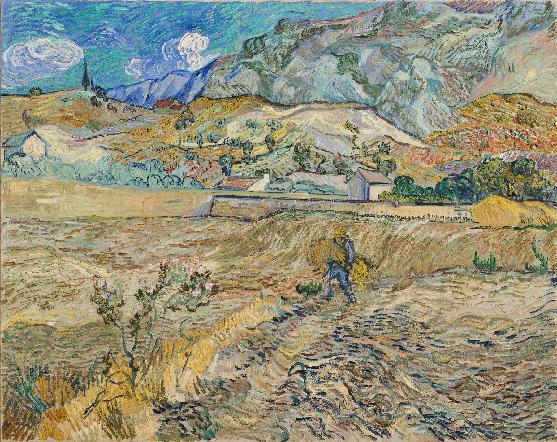 Landscape at Saint-Rémy (Enclosed Field with Peasant), by Vincent van Gogh, public domain