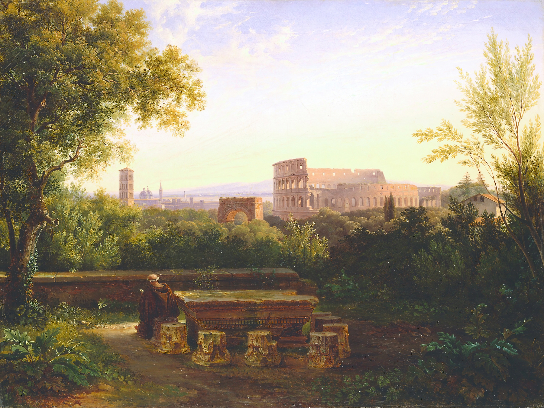 View of the Colosseum surrounded by greenery, oil on canvas by Antoine-Fèlix Boisselier