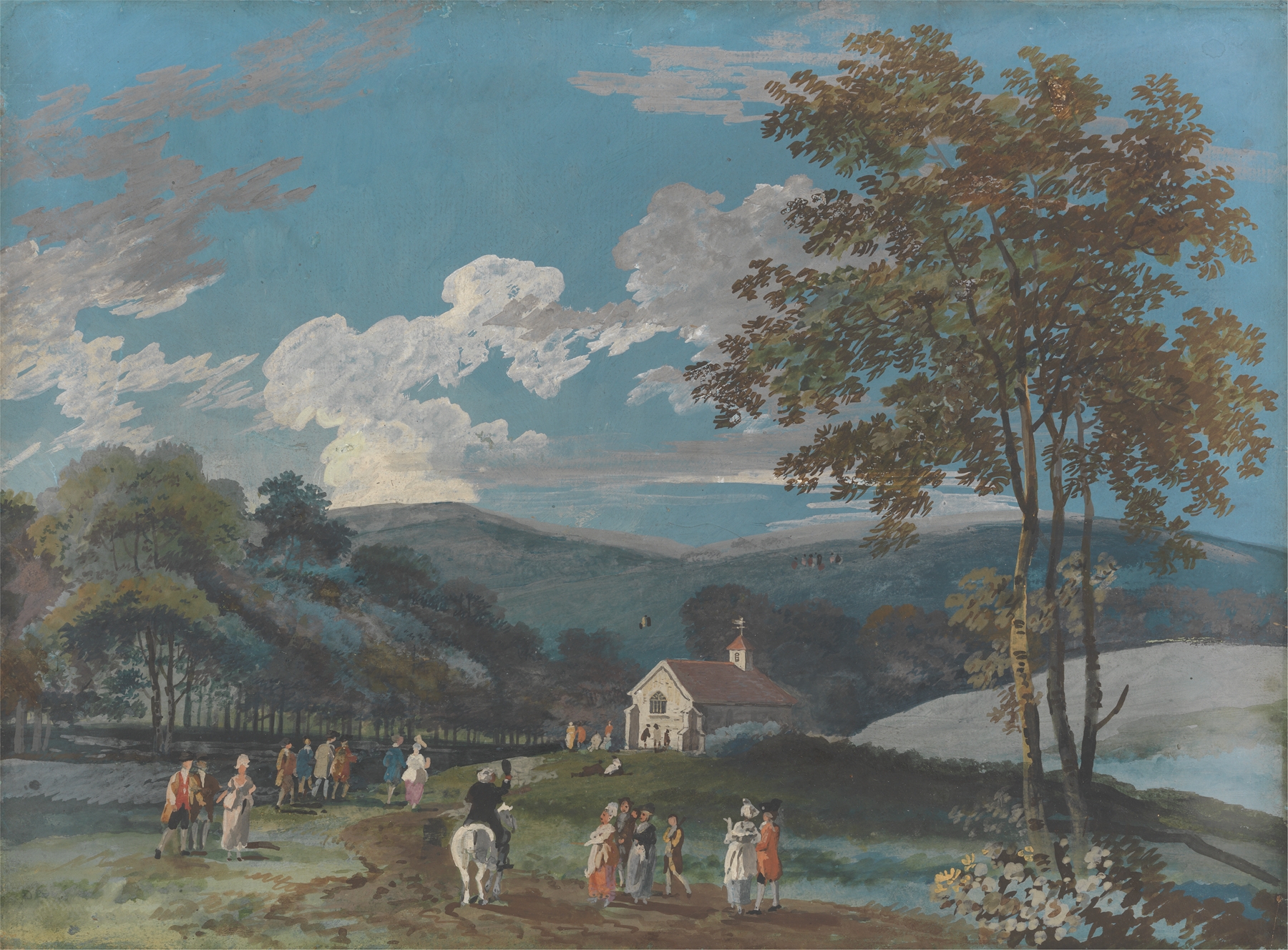 Landscape of A Country Church Amongst Hills by John Laporte, oil painting