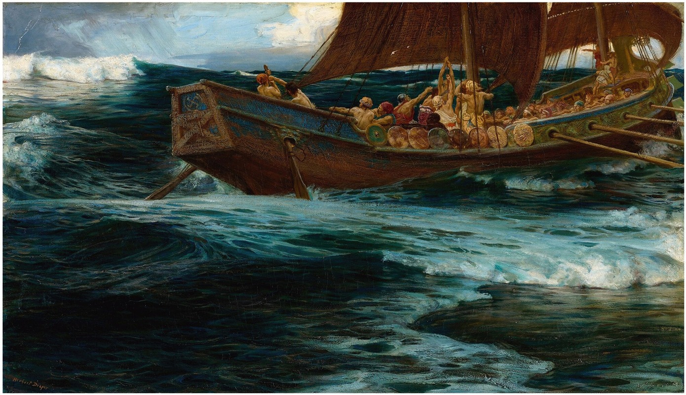 A depiction of a sea god unleashing his fury upon the ocean.