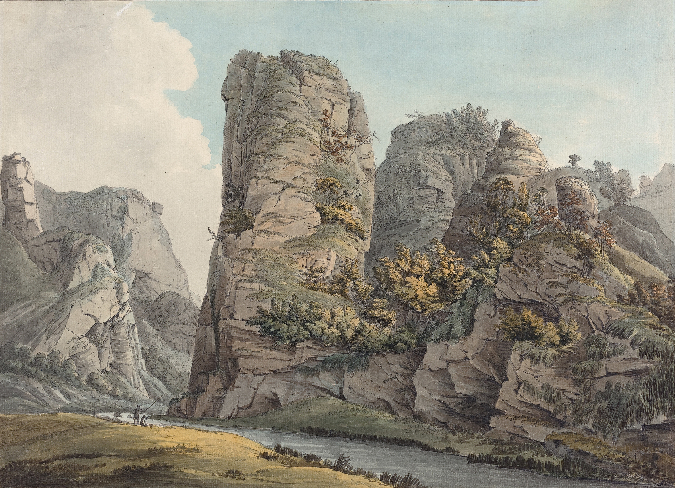 Landscape featuring a rock in Dove-Dale by William Day, 1789