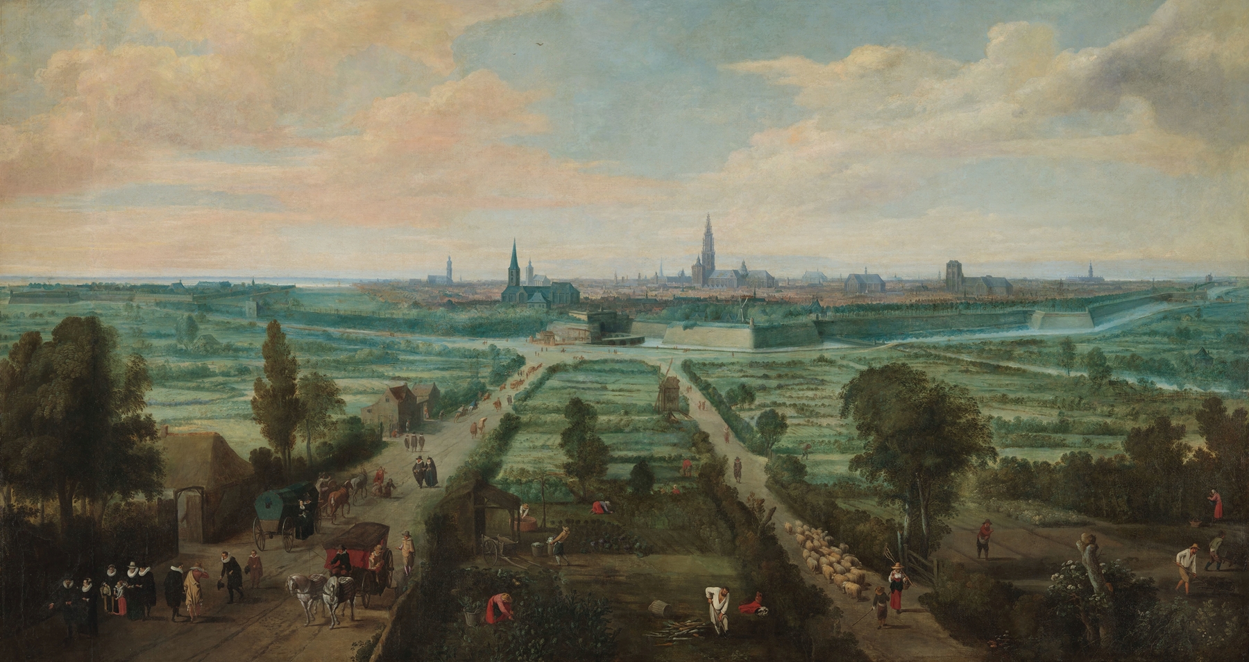 Panoramic view of Antwerp with river and skyline, oil on canvas by Jan Wildens