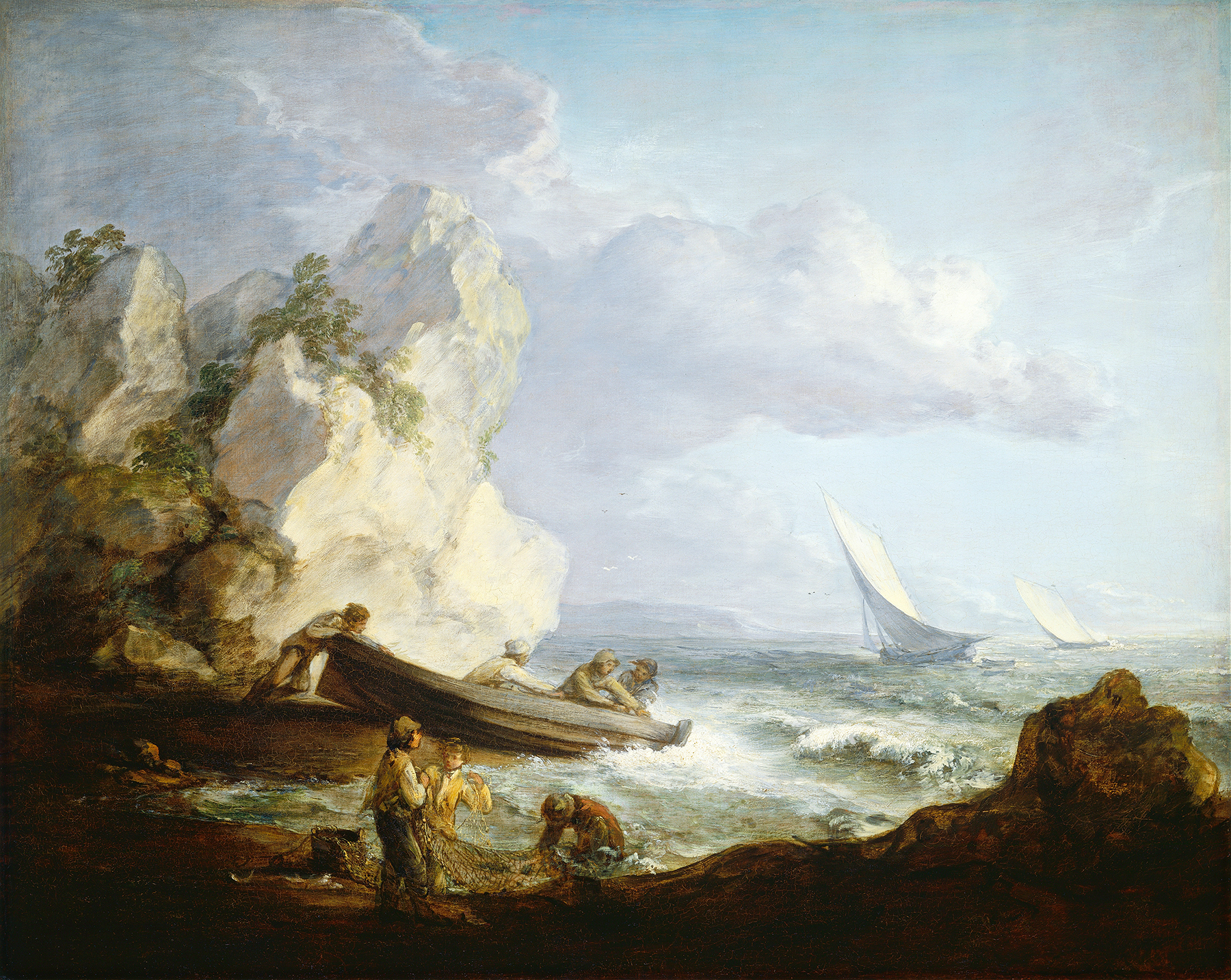 Seashore with Fishermen, by Thomas Gainsborough, public domain
